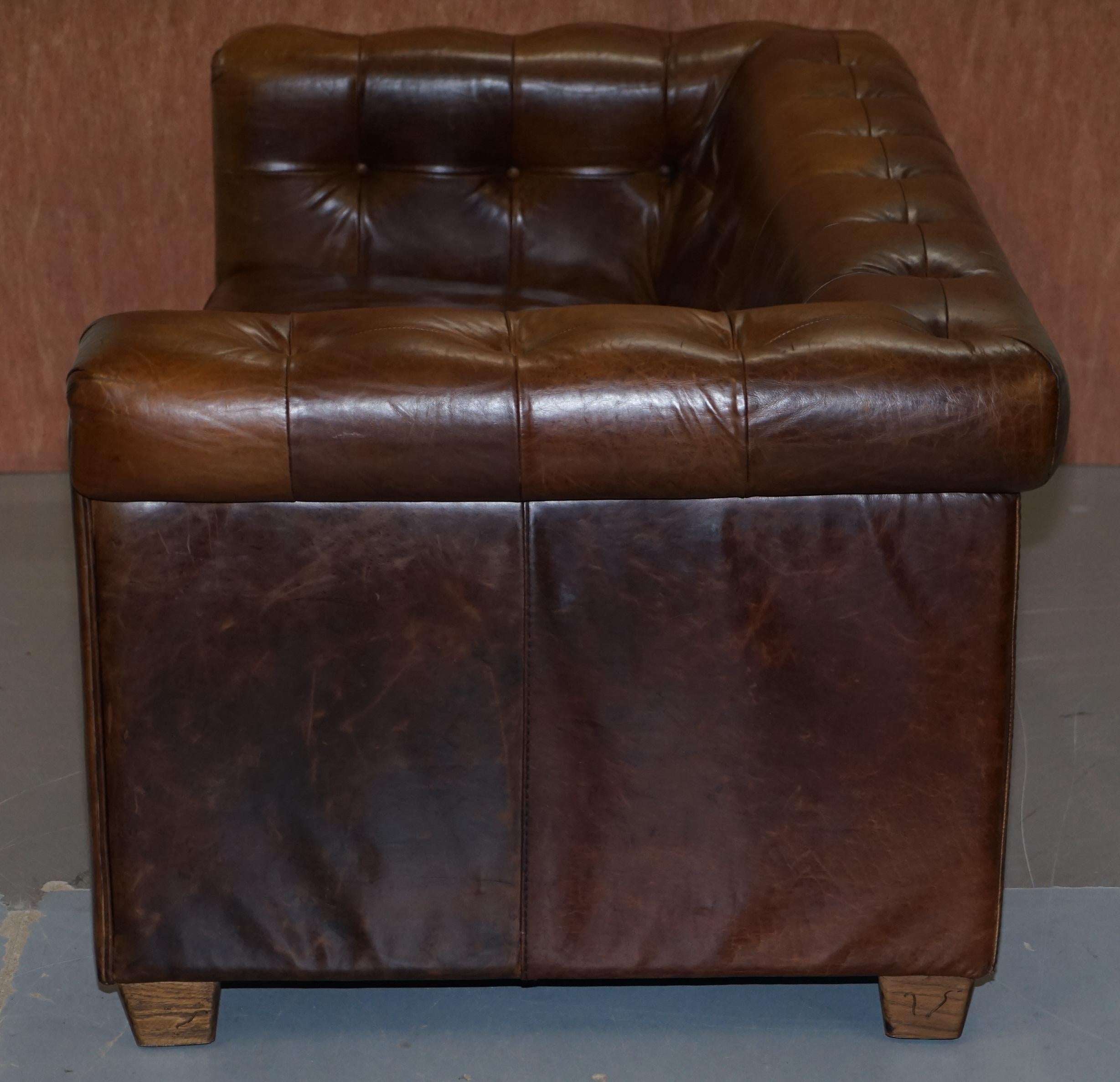 Vintage Heritage Brown Biker Tan Leather 2-3-Seat Sofa Chesterfield Tufting 12