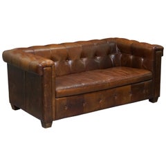 Used Heritage Brown Biker Tan Leather 2-3-Seat Sofa Chesterfield Tufting