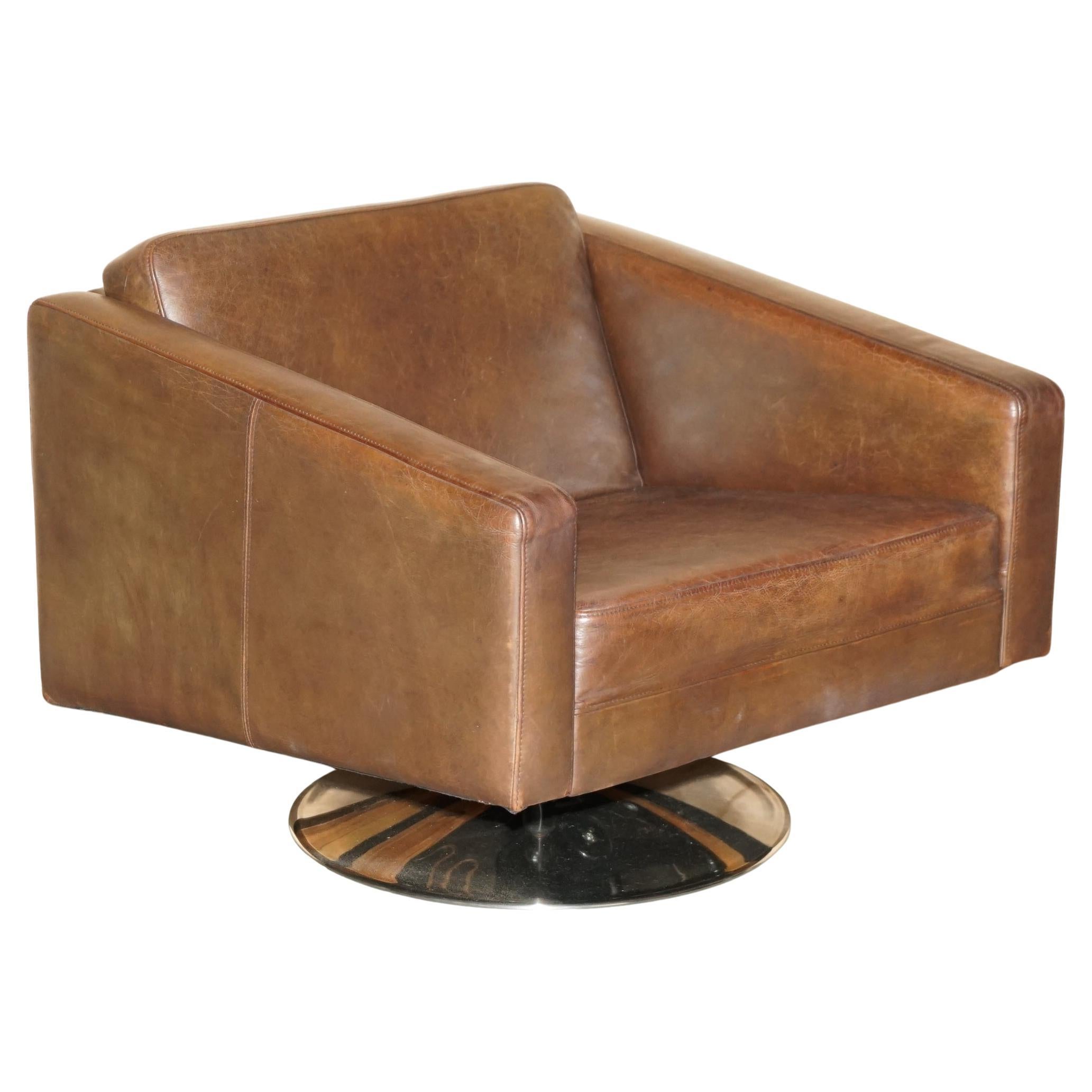 VINTAGE HERiTAGE BOCONCEPTS EN CUIR BRUN BASE EN CHROME FAUTEUIL DE LOUNGE SWIVEL en vente