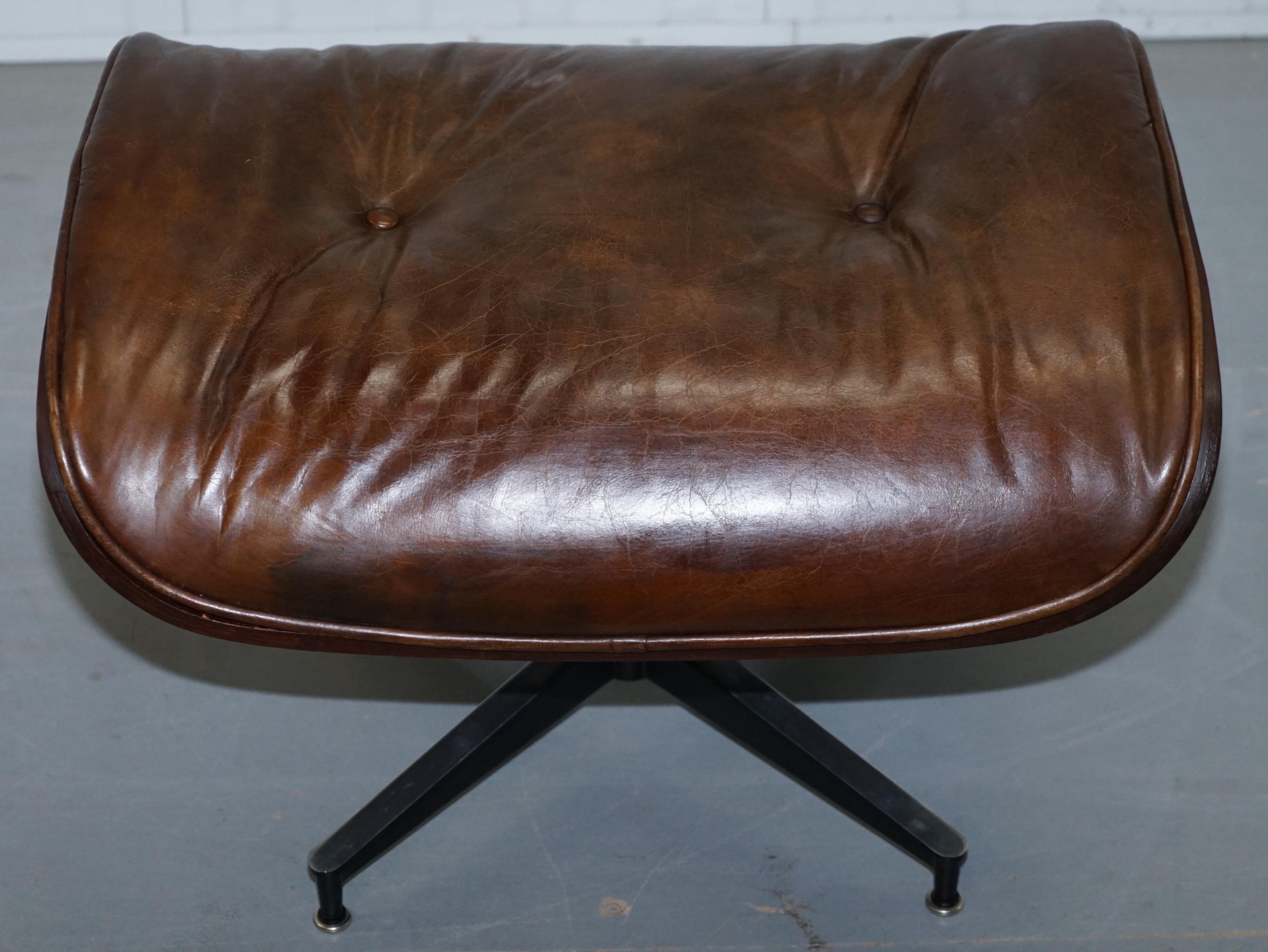 VINTAGE HERITAGE BROWN LEATHER LOUNGE ARMCHAIR & MATCHInG OTTOMAN FOOTSTOOL 6