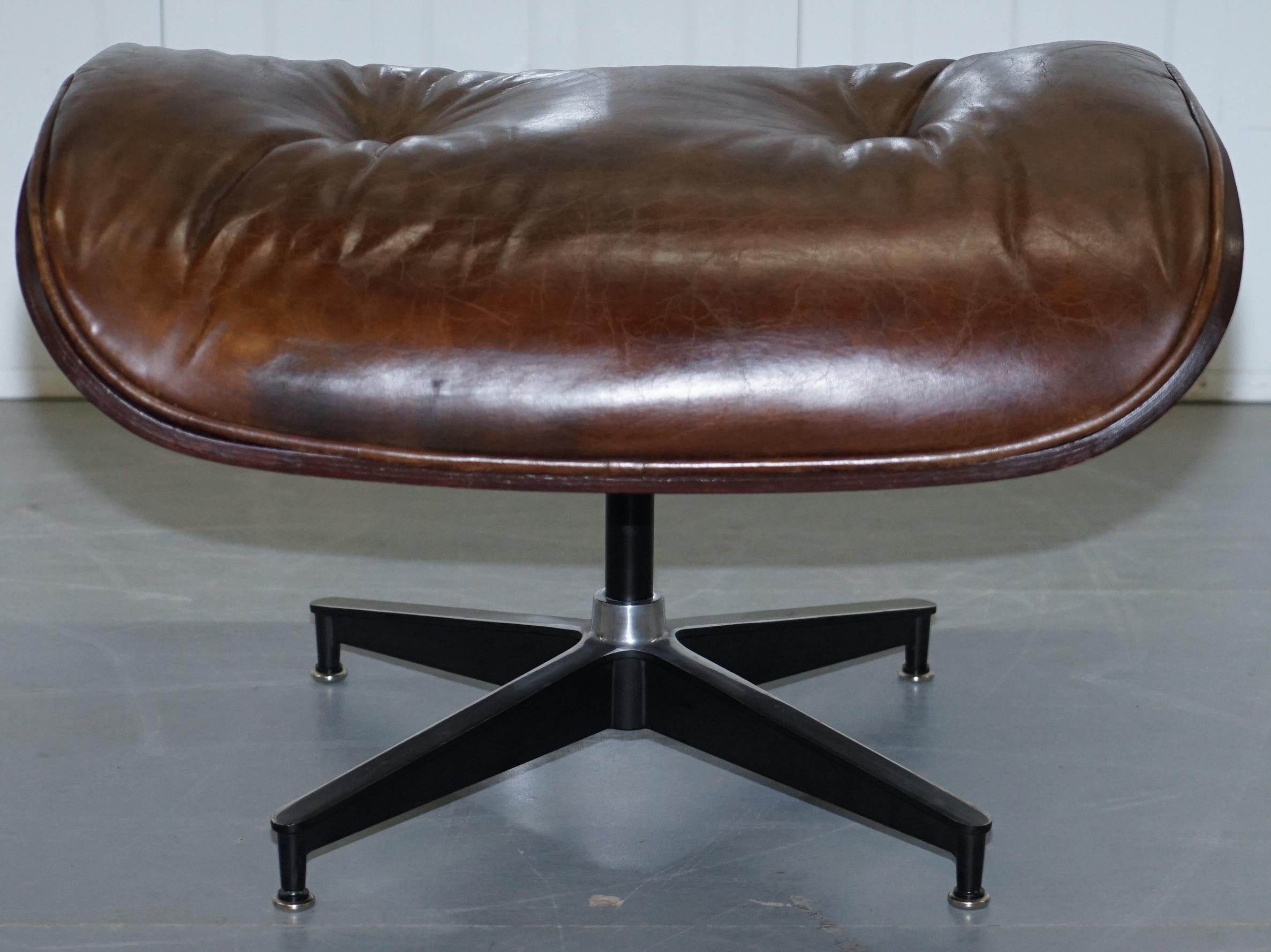 VINTAGE HERITAGE BROWN LEATHER LOUNGE ARMCHAIR & MATCHInG OTTOMAN FOOTSTOOL 9