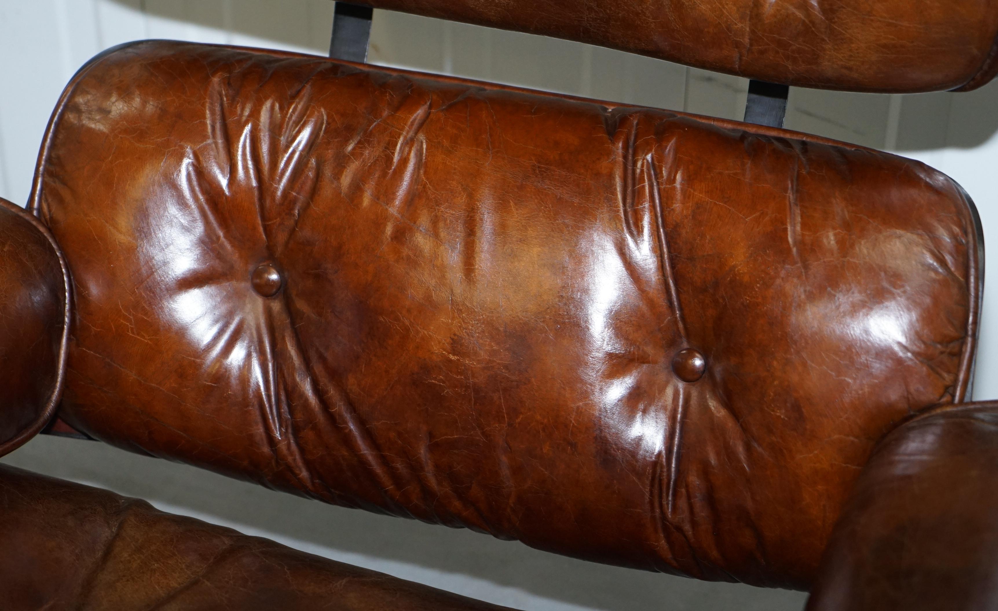 Mid-Century Modern VINTAGE HERITAGE BROWN LEATHER LOUNGE ARMCHAIR & MATCHInG OTTOMAN FOOTSTOOL