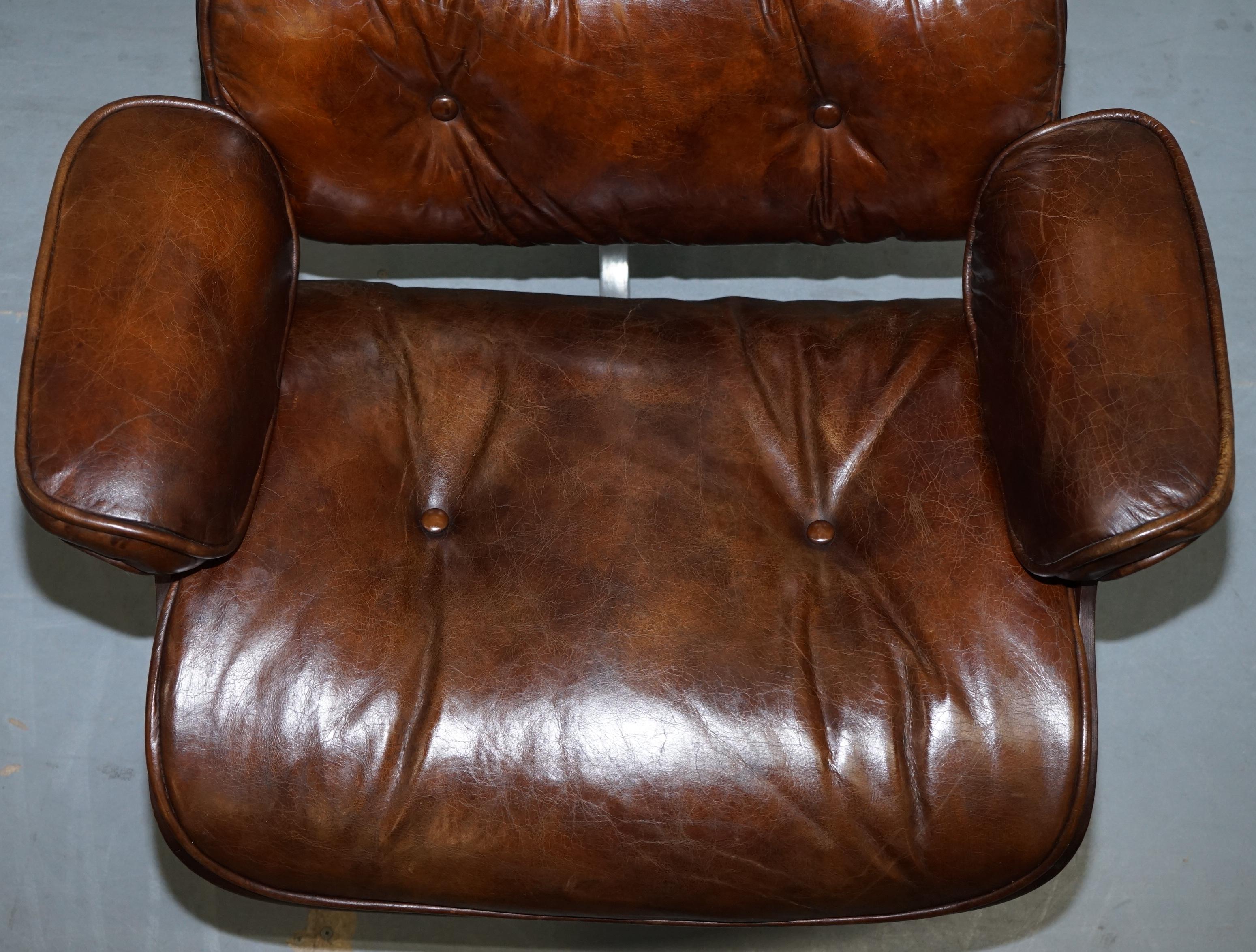 English VINTAGE HERITAGE BROWN LEATHER LOUNGE ARMCHAIR & MATCHInG OTTOMAN FOOTSTOOL