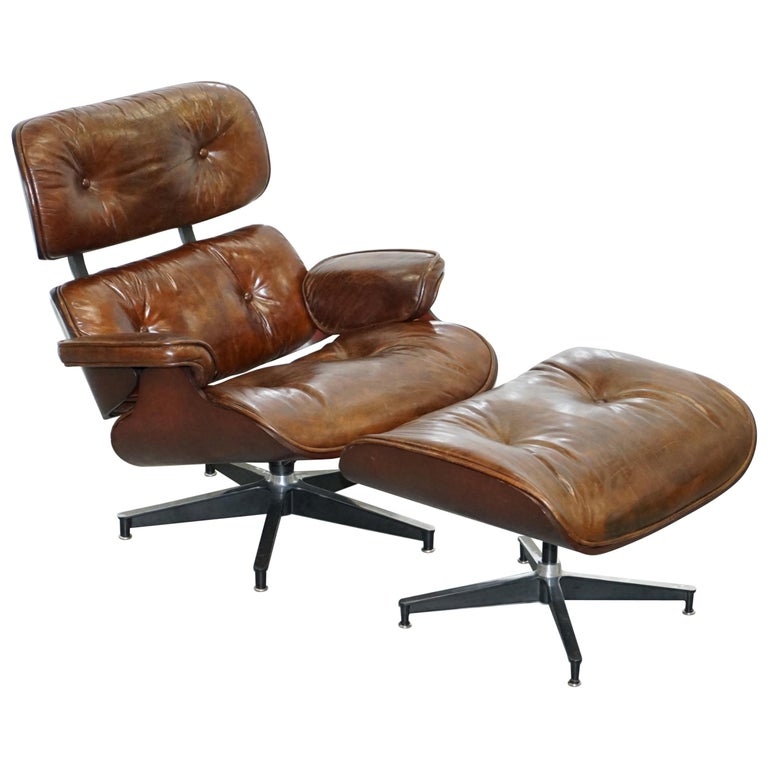 Vintage Heritage Brown Leather Lounge, Leather Armchair With Footstool