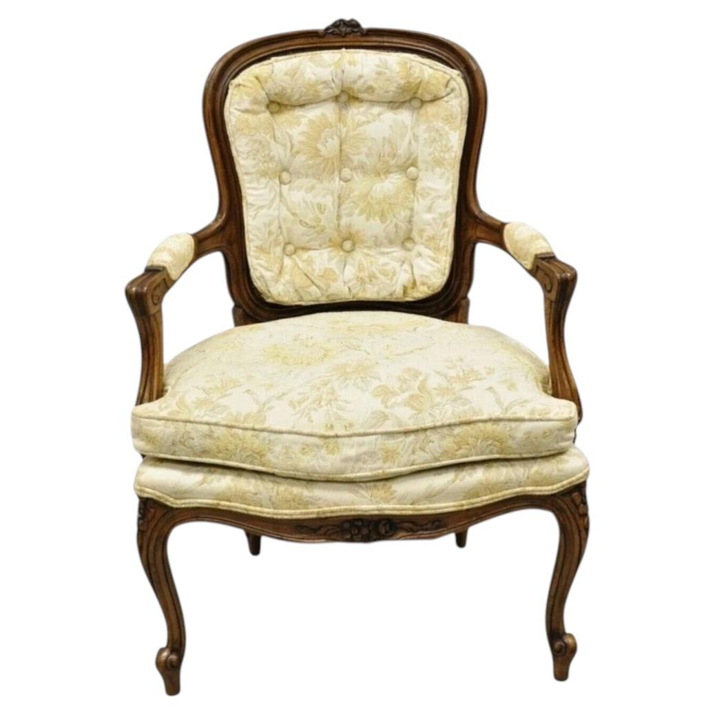 Vintage Heritage French Country Louis XV Style Cane Back Fauteuil Arm Chair