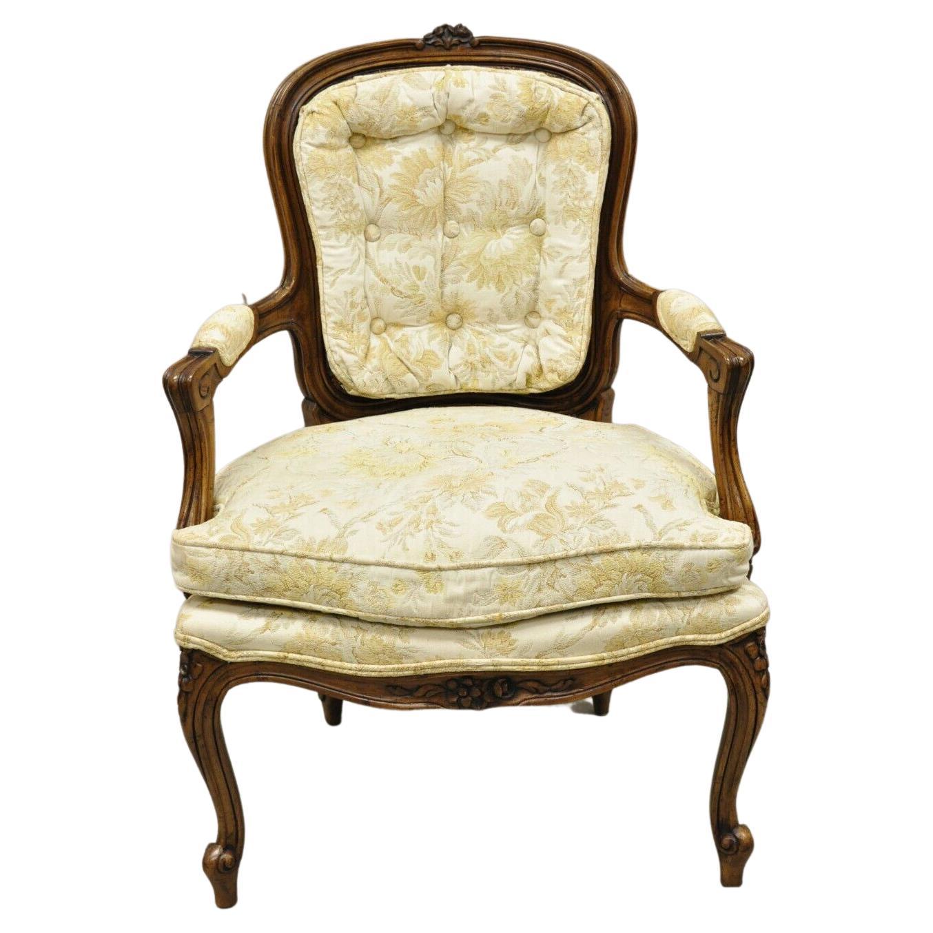 Vintage Heritage French Louis XV Style Cane Back Fauteuil Arm Chair For Sale