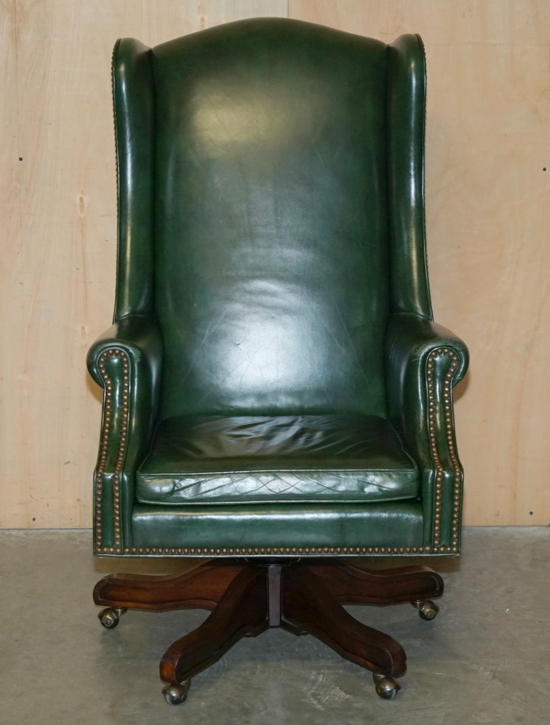 Royal House Antiques

Royal House Antiques is delighted to offer for sale this very comfortable Heritage green leather wingback swivel office armchair 

Please note the delivery fee listed is just a guide, it covers within the M25 only for the UK