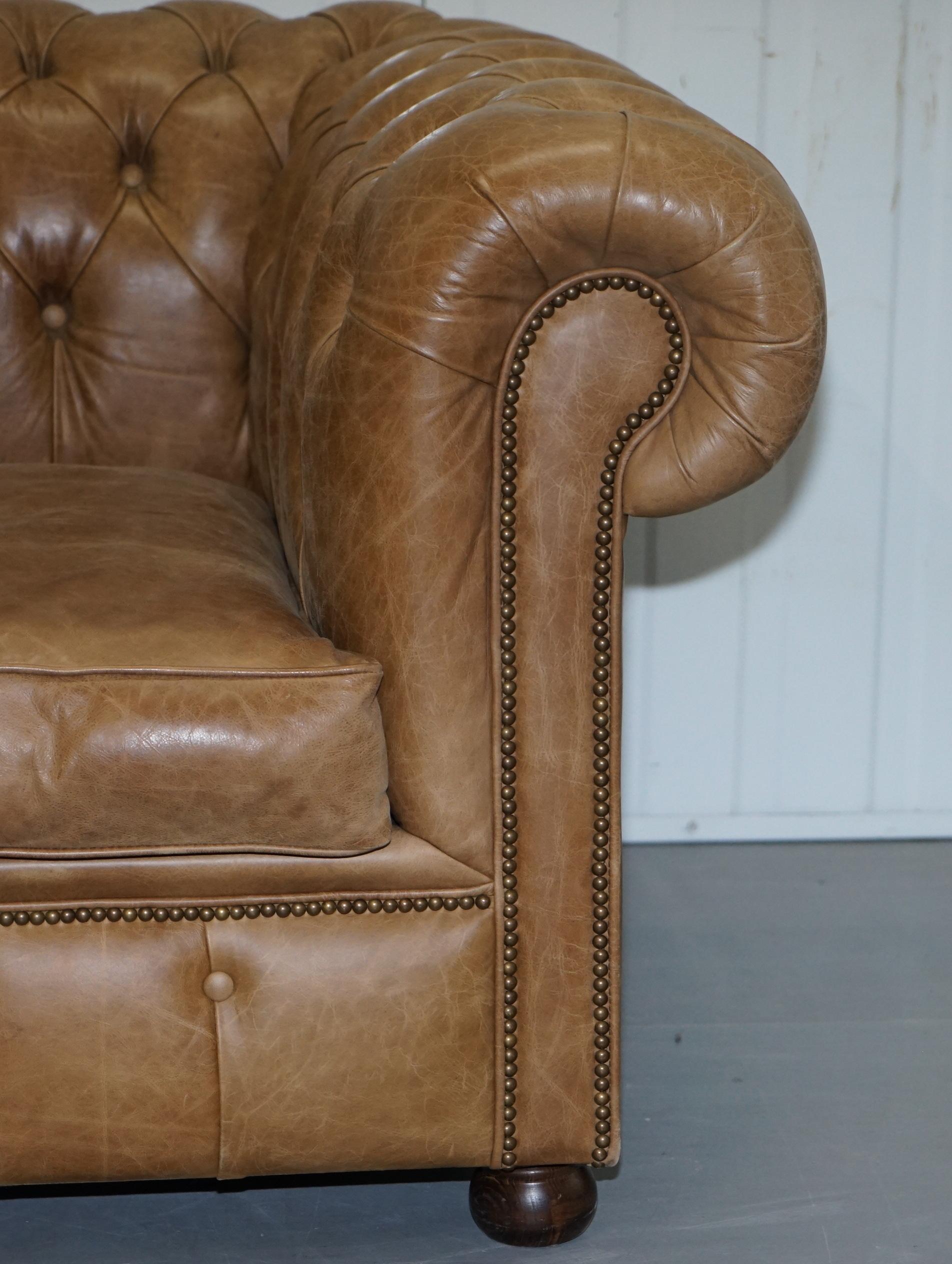 20th Century Vintage Heritage Leather Chesterfield Aged Brown Sofabed with Large Double Bed