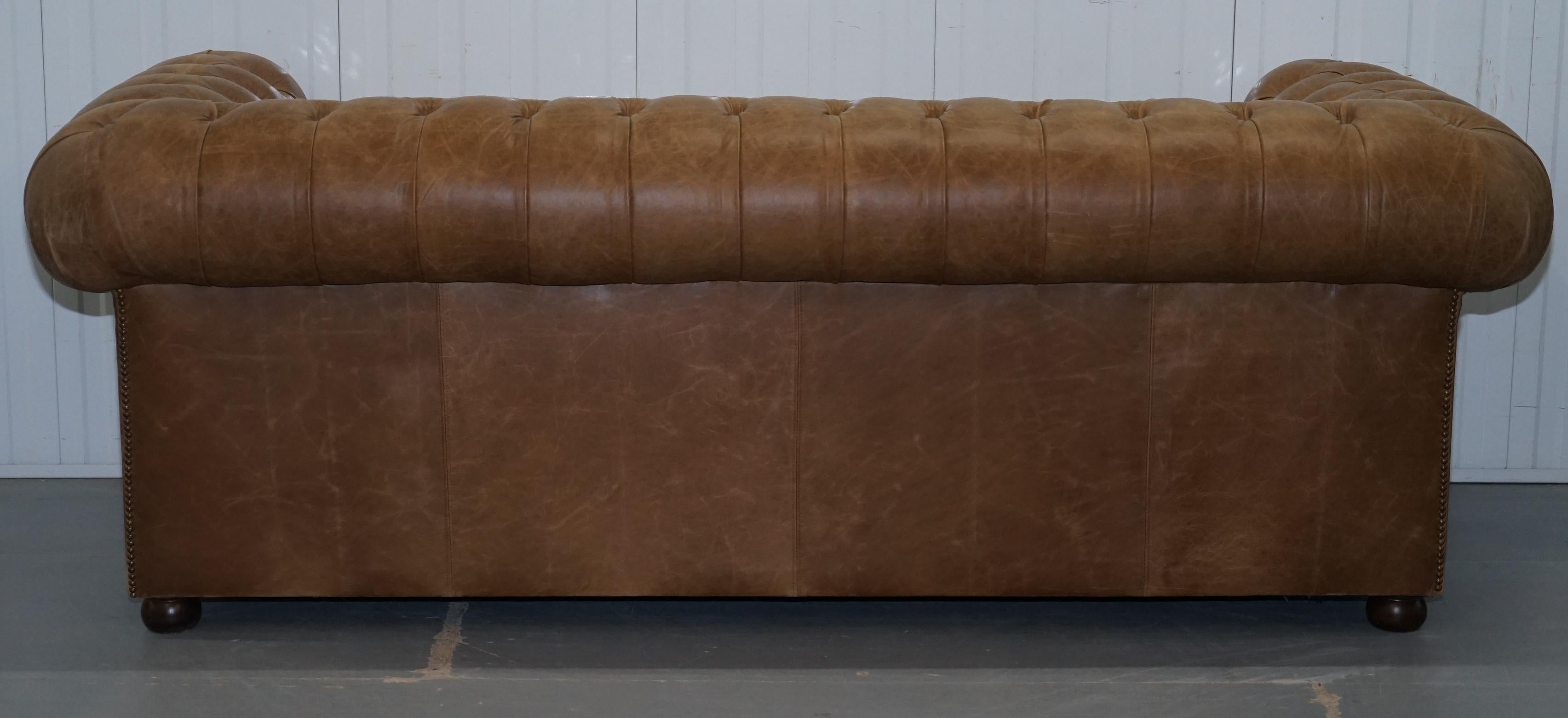 Vintage Heritage Leather Chesterfield Aged Brown Sofabed with Large Double Bed 3