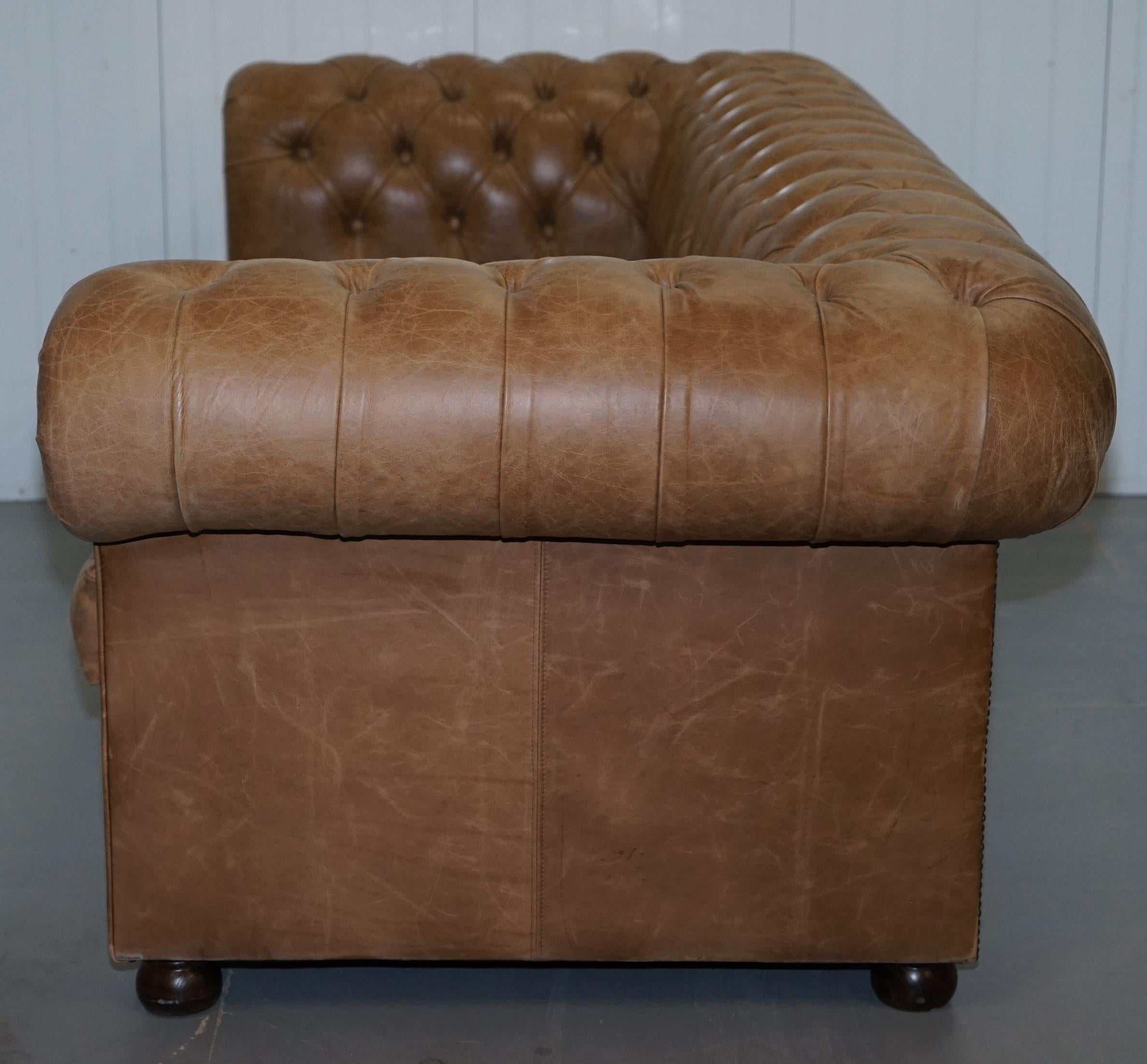 Vintage Heritage Leather Chesterfield Aged Brown Sofabed with Large Double Bed 4
