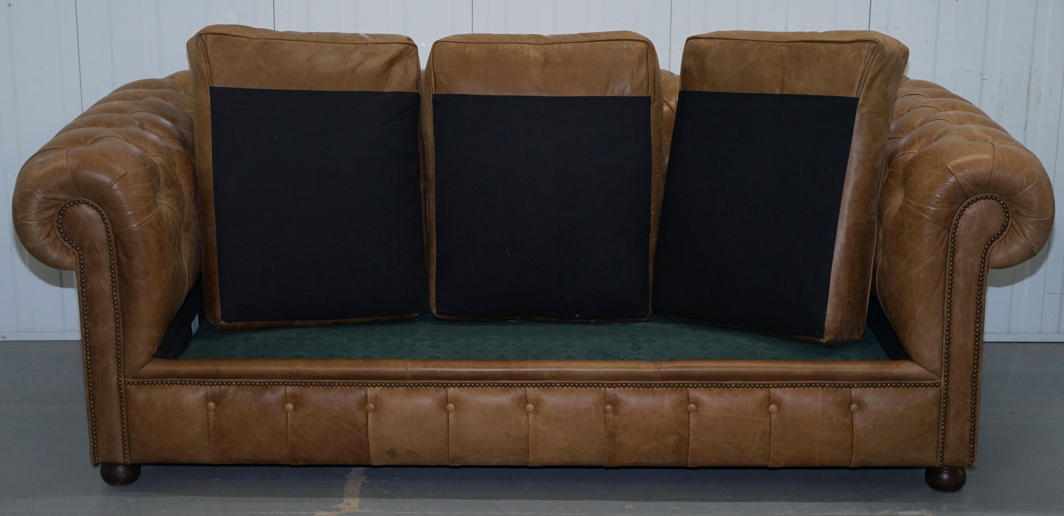 Vintage Heritage Leather Chesterfield Aged Brown Sofabed with Large Double Bed 6