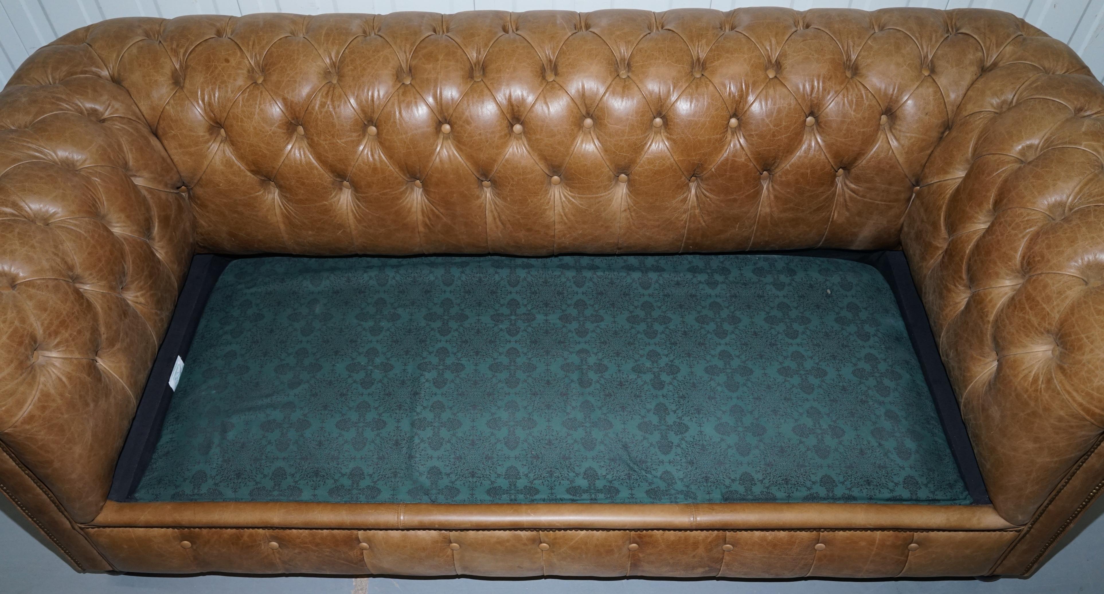 Vintage Heritage Leather Chesterfield Aged Brown Sofabed with Large Double Bed 7
