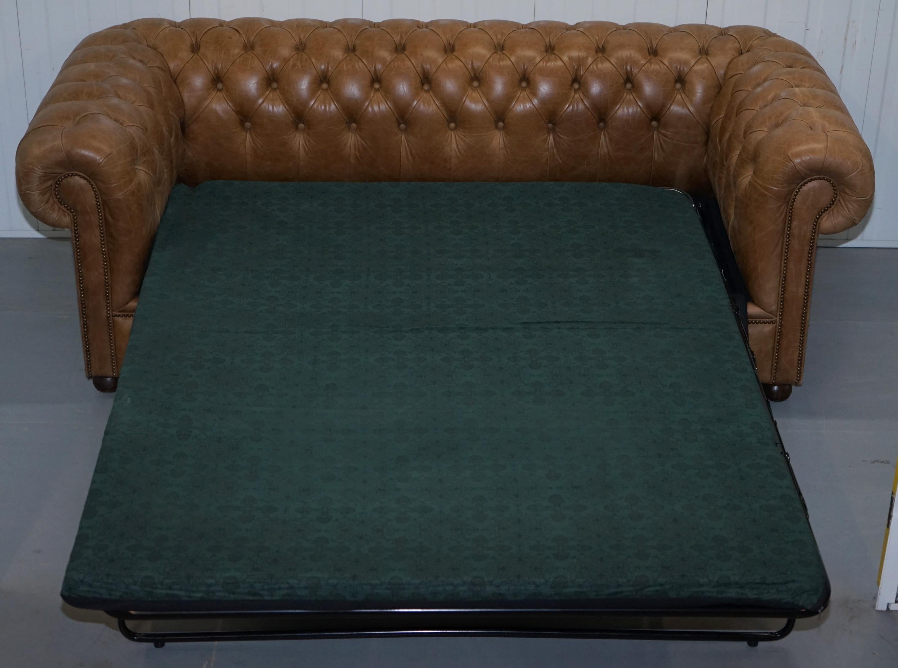 Vintage Heritage Leather Chesterfield Aged Brown Sofabed with Large Double Bed 9