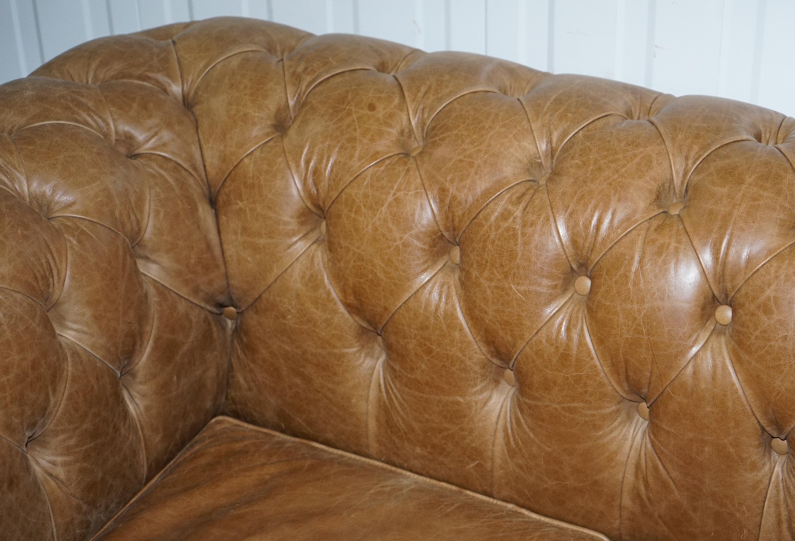 Modern Vintage Heritage Leather Chesterfield Aged Brown Sofabed with Large Double Bed