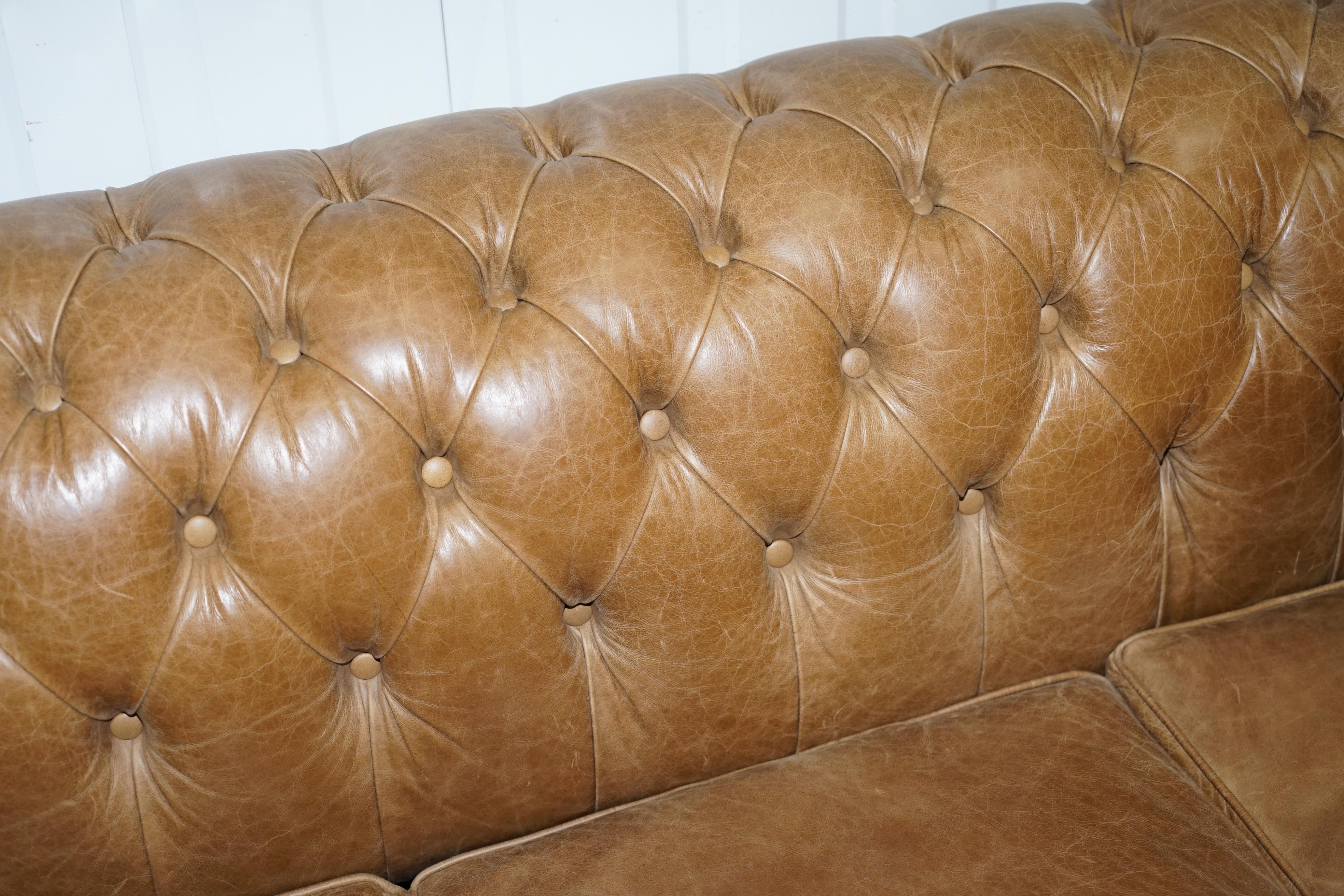 British Vintage Heritage Leather Chesterfield Aged Brown Sofabed with Large Double Bed