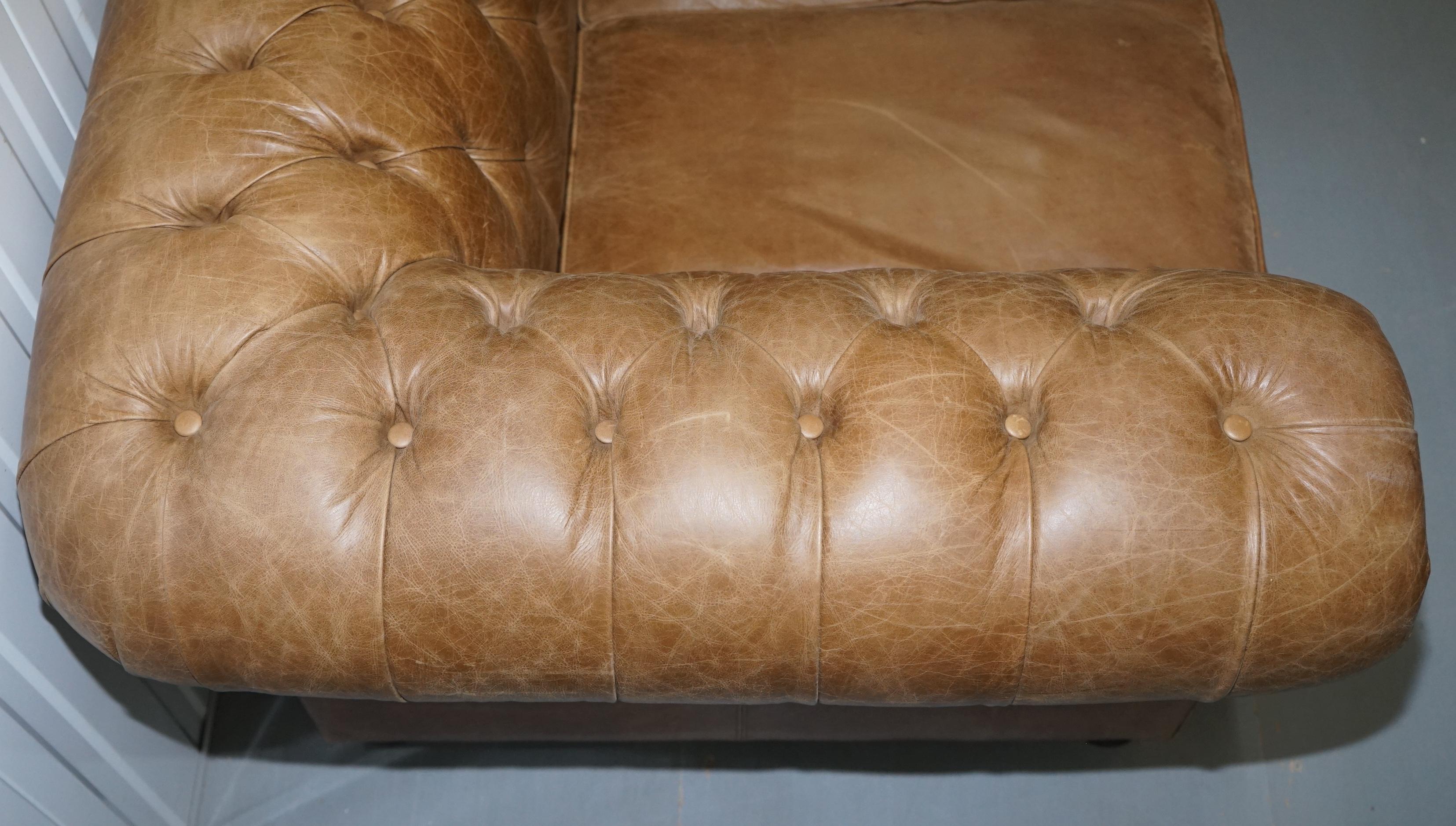 Hand-Crafted Vintage Heritage Leather Chesterfield Aged Brown Sofabed with Large Double Bed