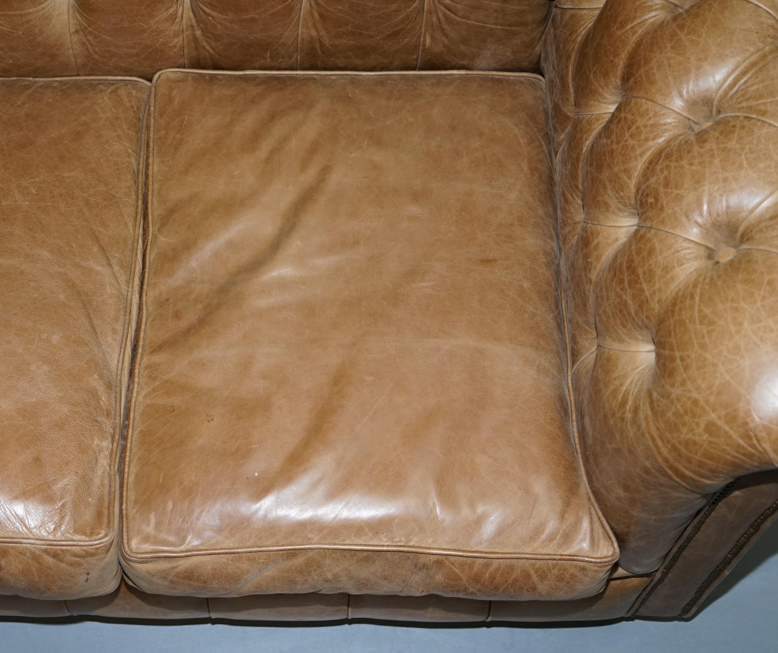 20th Century Vintage Heritage Leather Chesterfield Aged Brown Sofabed with Large Double Bed