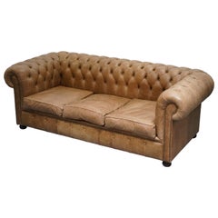 Used Heritage Leather Chesterfield Aged Brown Sofabed with Large Double Bed