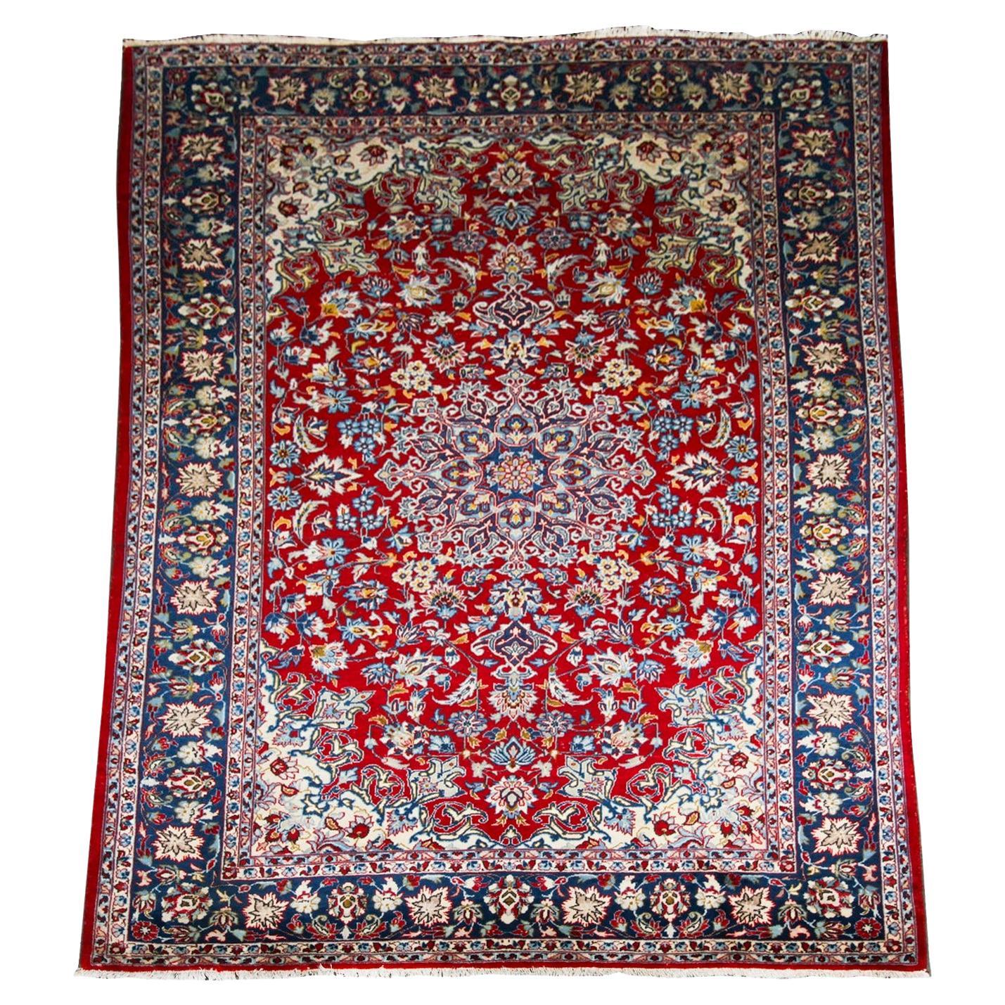 Vintage Heriz 100% Wool Persian Rug Carpet 120 x 80 inches 20th Century