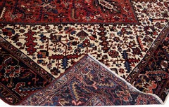 Vintage Heriz Handmade Medallion Motif Red Wool Rug