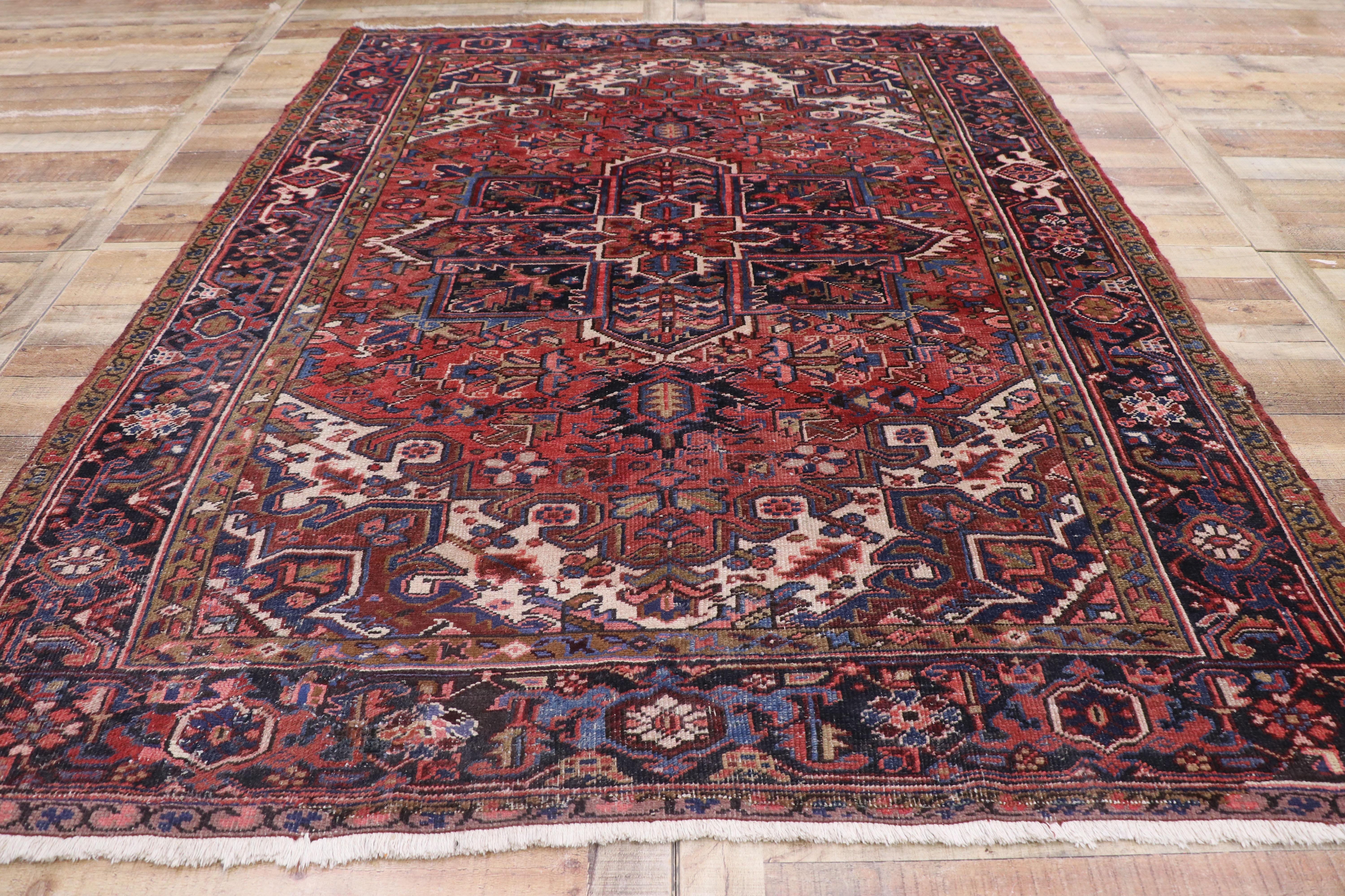 Wool Vintage Heriz Persian Area Rug with Federal and American Colonial Style For Sale