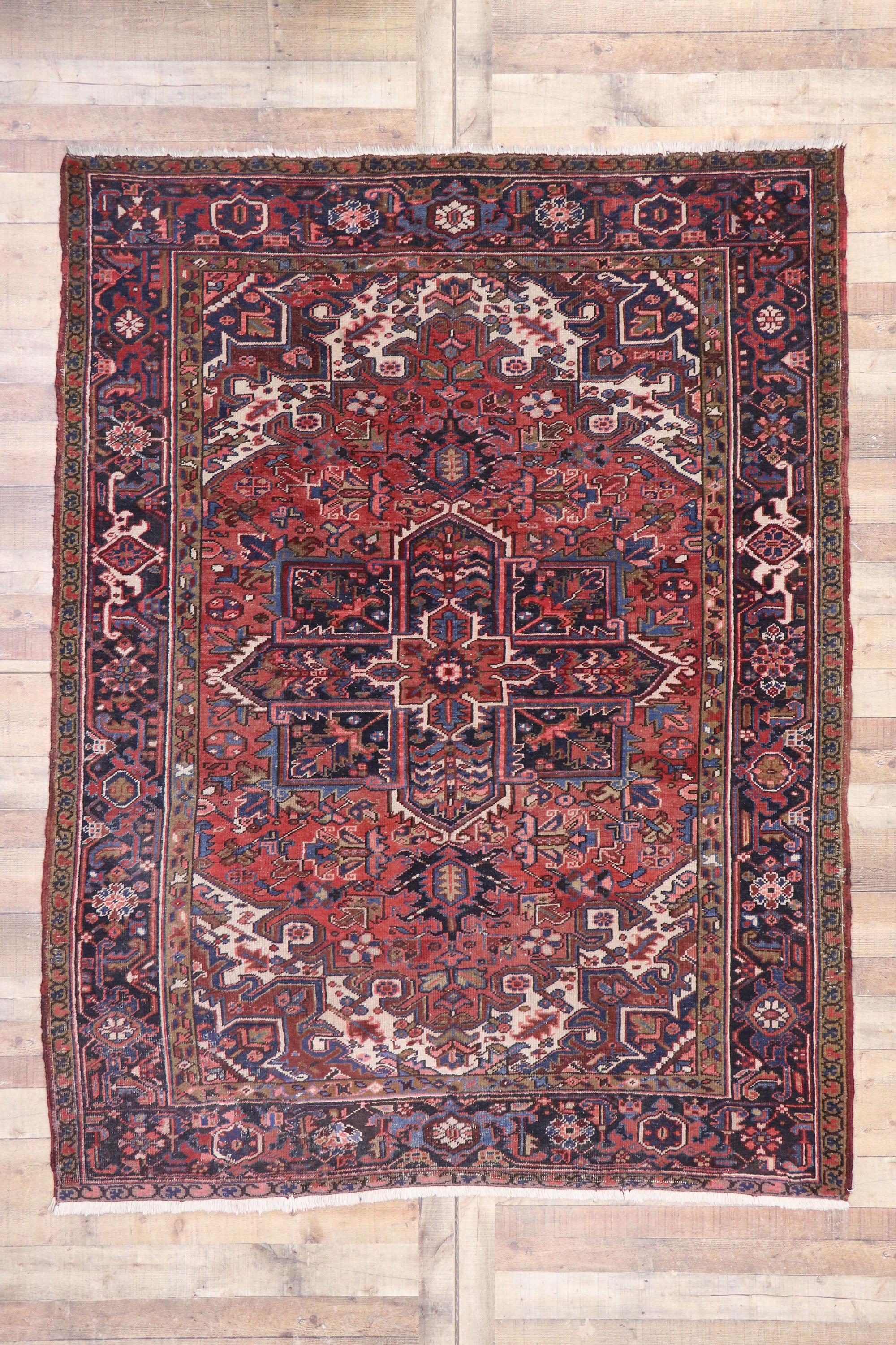 Wool Vintage Heriz Persian Area Rug with Federal and American Colonial Style For Sale
