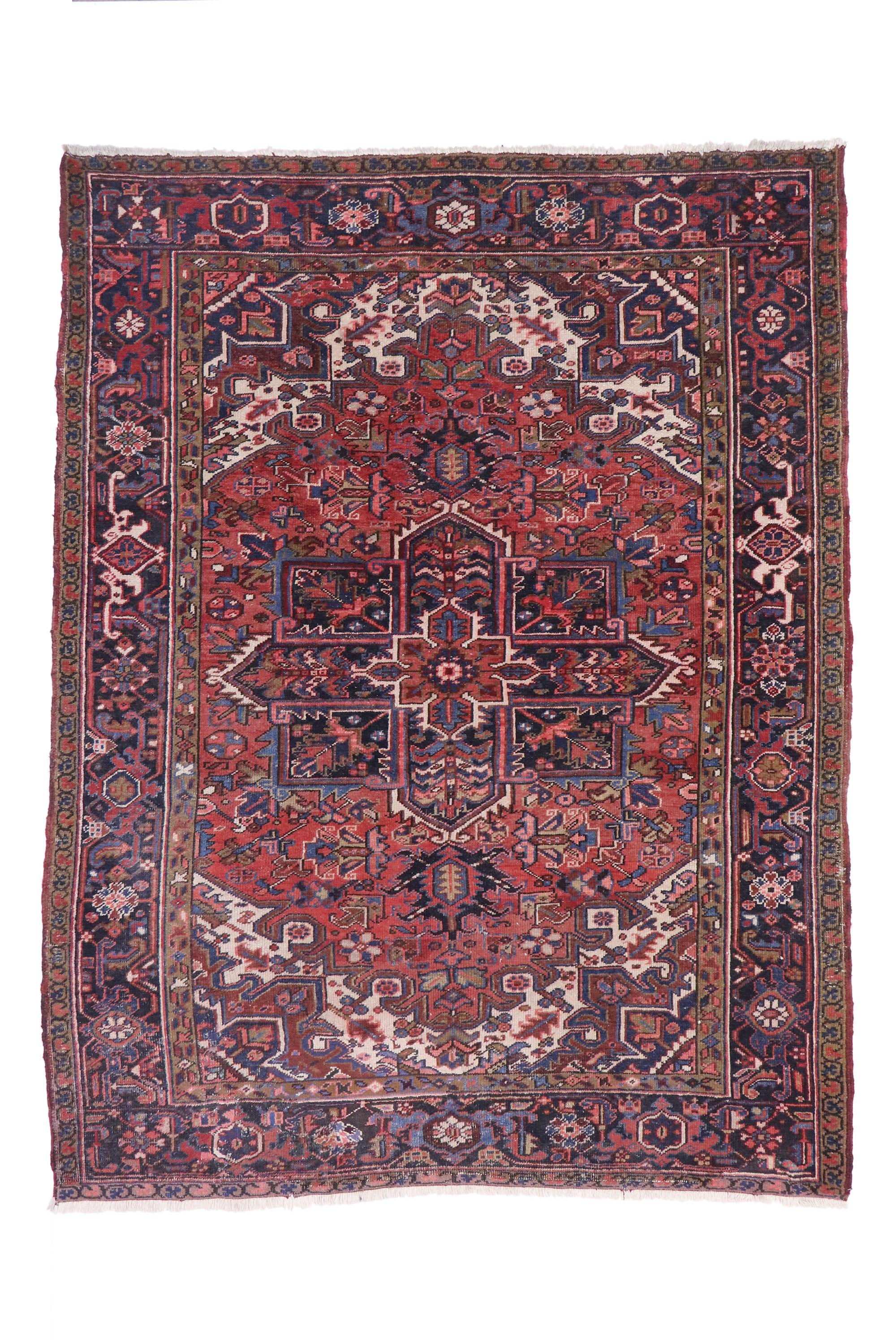 Vintage Heriz Persian Area Rug with Federal and American Colonial Style For Sale 2