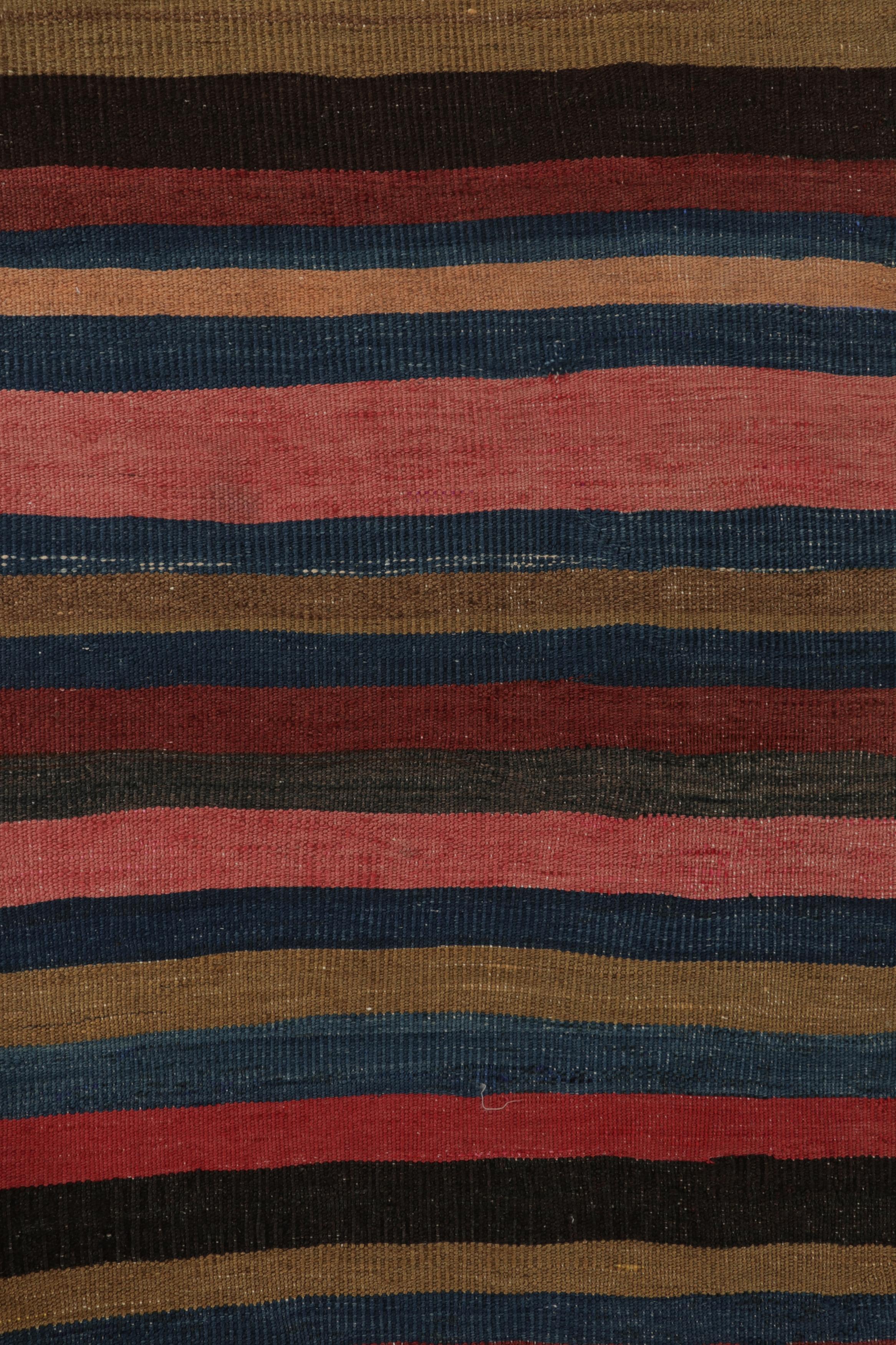 Vintage Heriz Persian Kilim in Pink and Blue Geometric Stripes - Rug & Kilim (Persisch) im Angebot