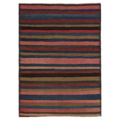 Vintage Heriz Persian Kilim in Pink and Blue Geometric Stripes - Rug & Kilim