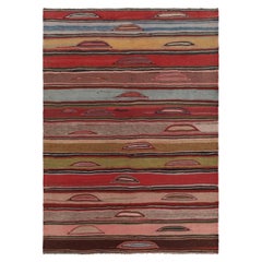 Vintage Heriz Persian Kilim in Pink and Colorful Geometric Stripes - Rug & Kilim