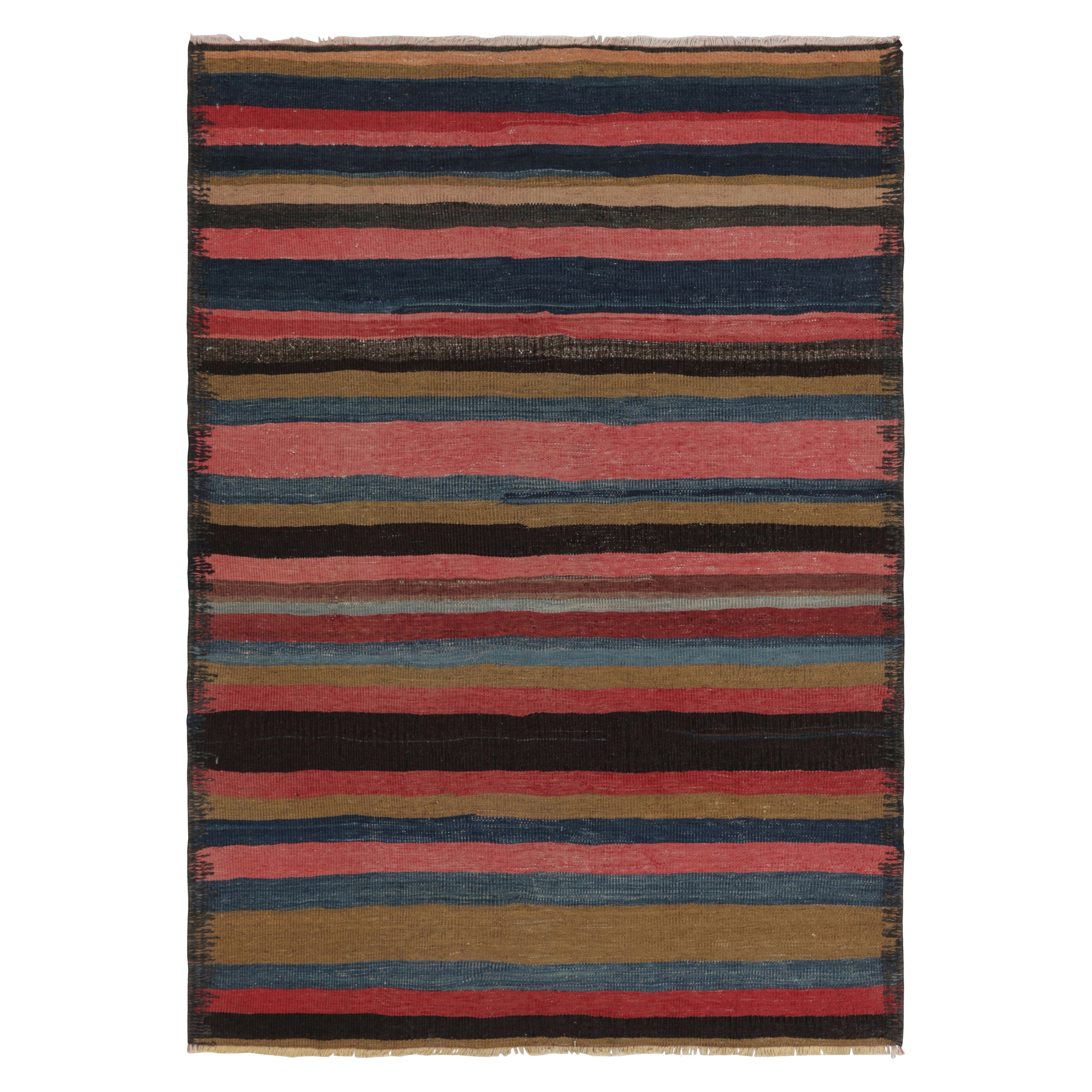Vintage Heriz Persian Kilim in Pink and Green Geometric Stripes - Rug & Kilim For Sale