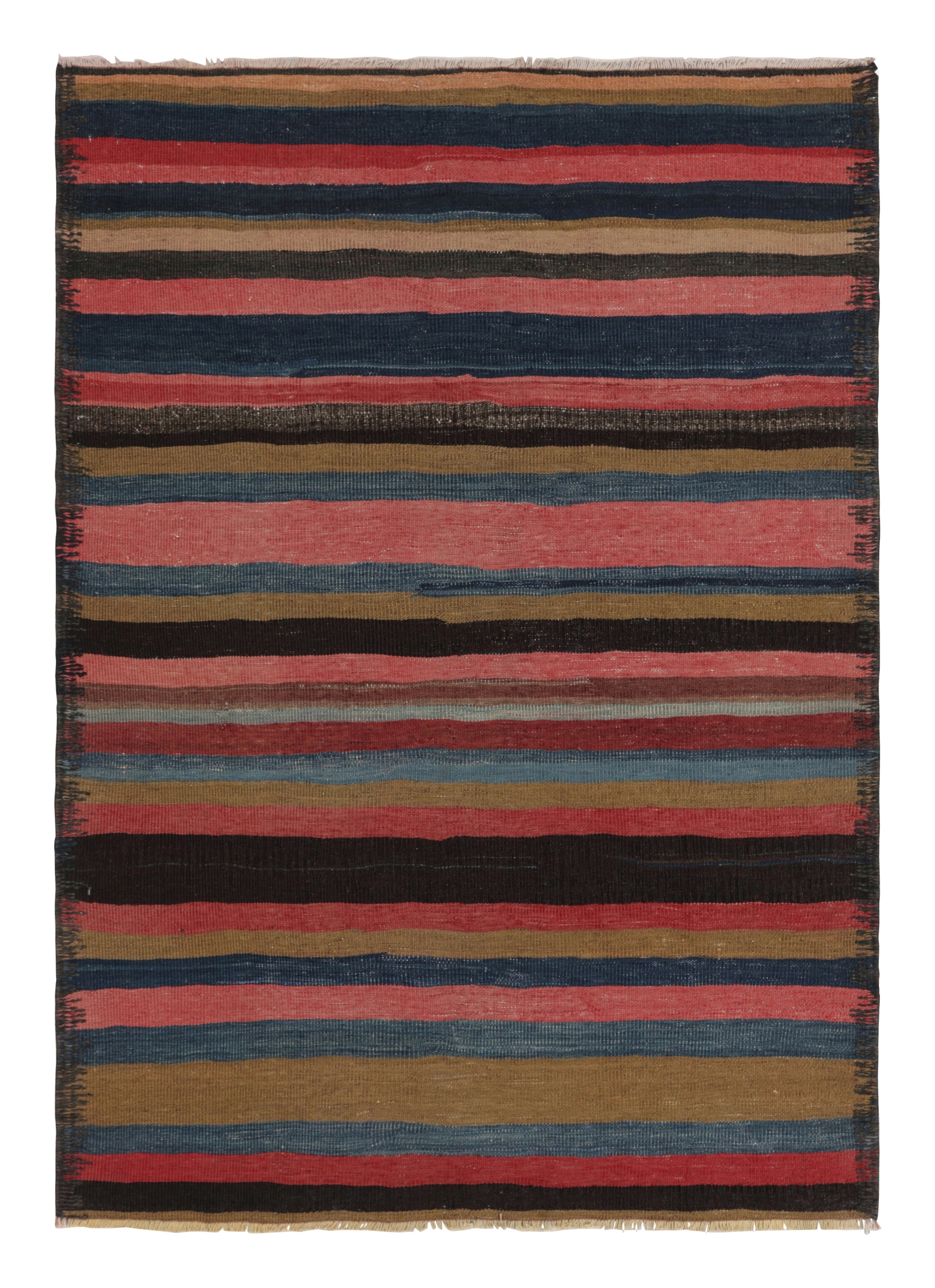 Vintage Heriz Kilim persiano a strisce geometriche rosa e verdi - Rug & Kilim in vendita