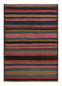 Vintage Heriz Kilim persiano a strisce geometriche rosa e verdi - Rug & Kilim