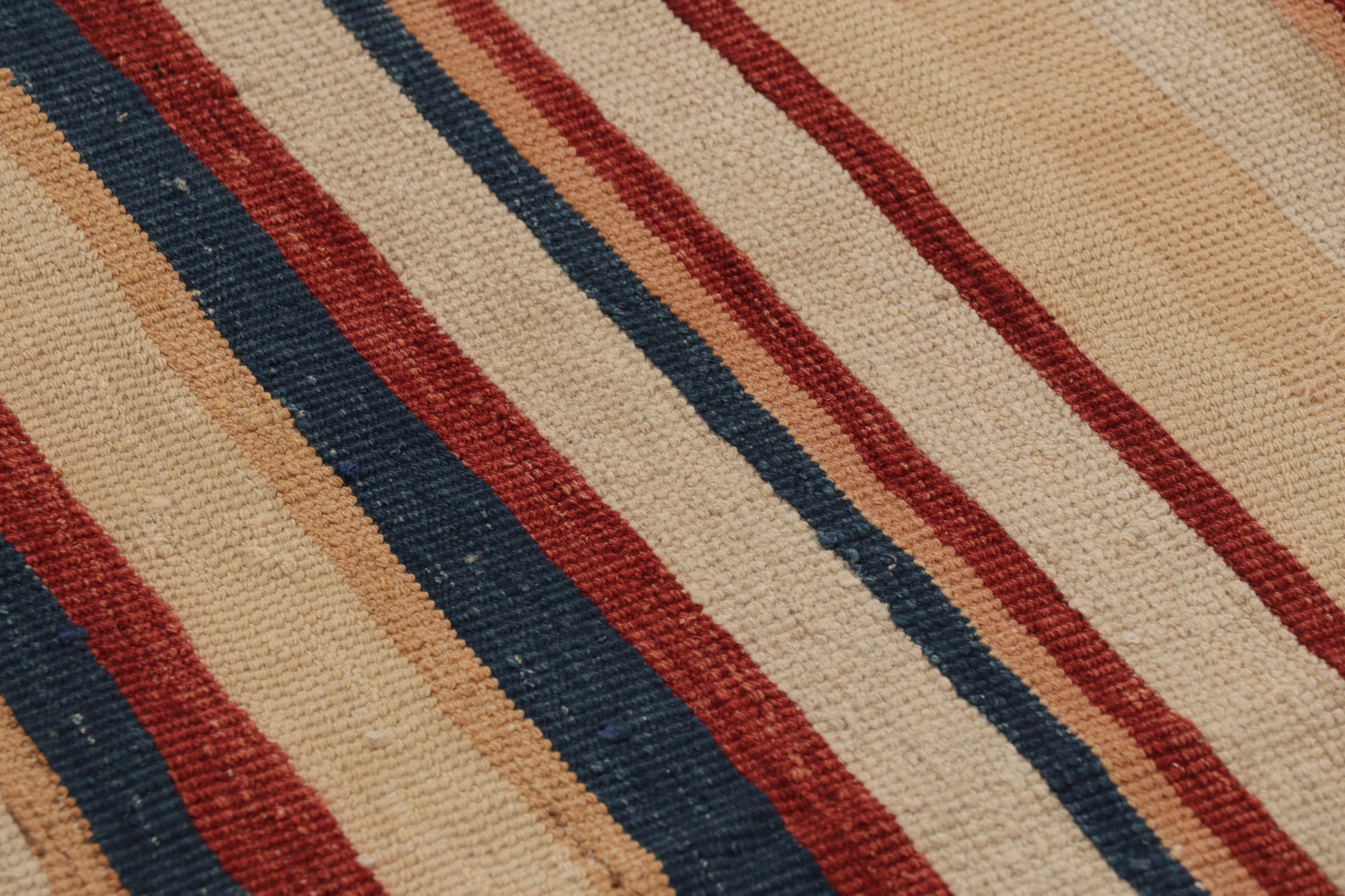 Heriz Serapi Vintage Heriz Persian Kilim in Red and Beige Geometric Stripes - Rug & Kilim For Sale