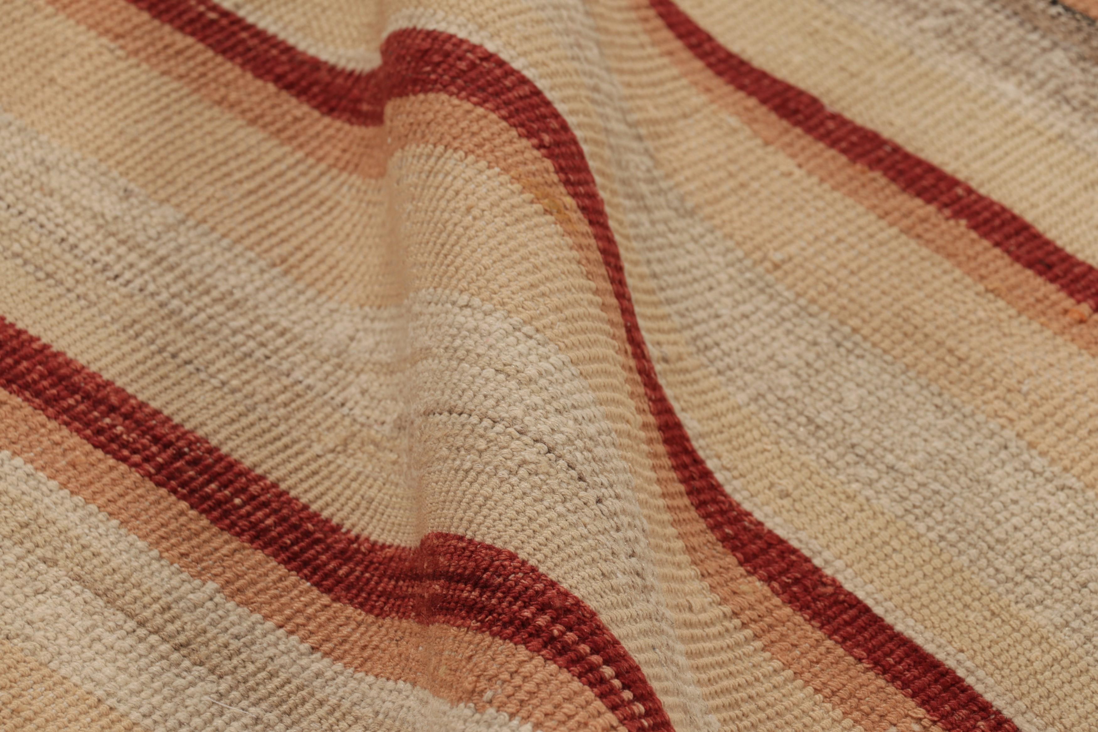Wool Vintage Heriz Persian Kilim in Red and Beige Geometric Stripes - Rug & Kilim For Sale