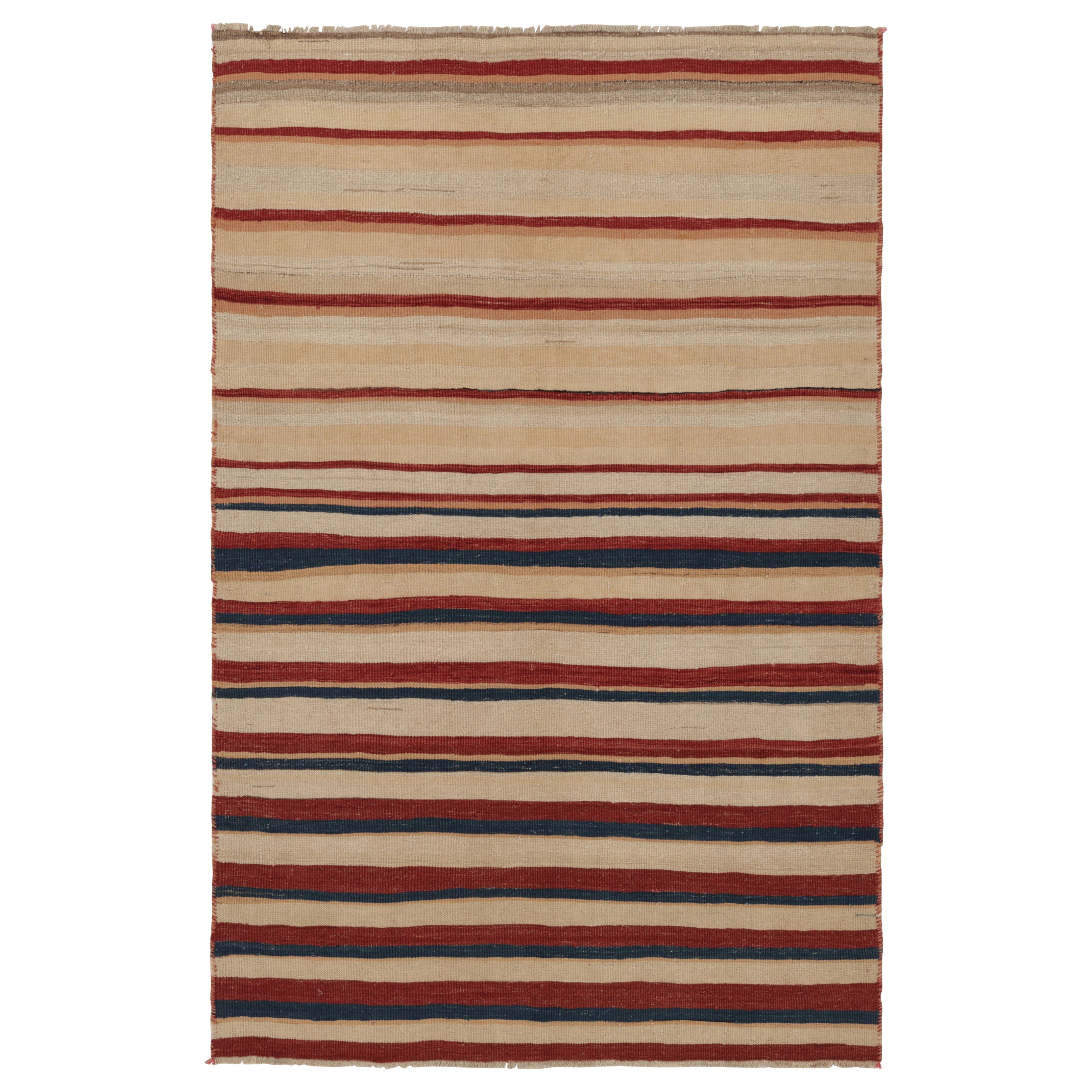 Vintage Heriz Persian Kilim in Red and Beige Geometric Stripes - Rug & Kilim For Sale