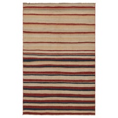 Vintage Heriz Persian Kilim in Red and Beige Geometric Stripes - Rug & Kilim