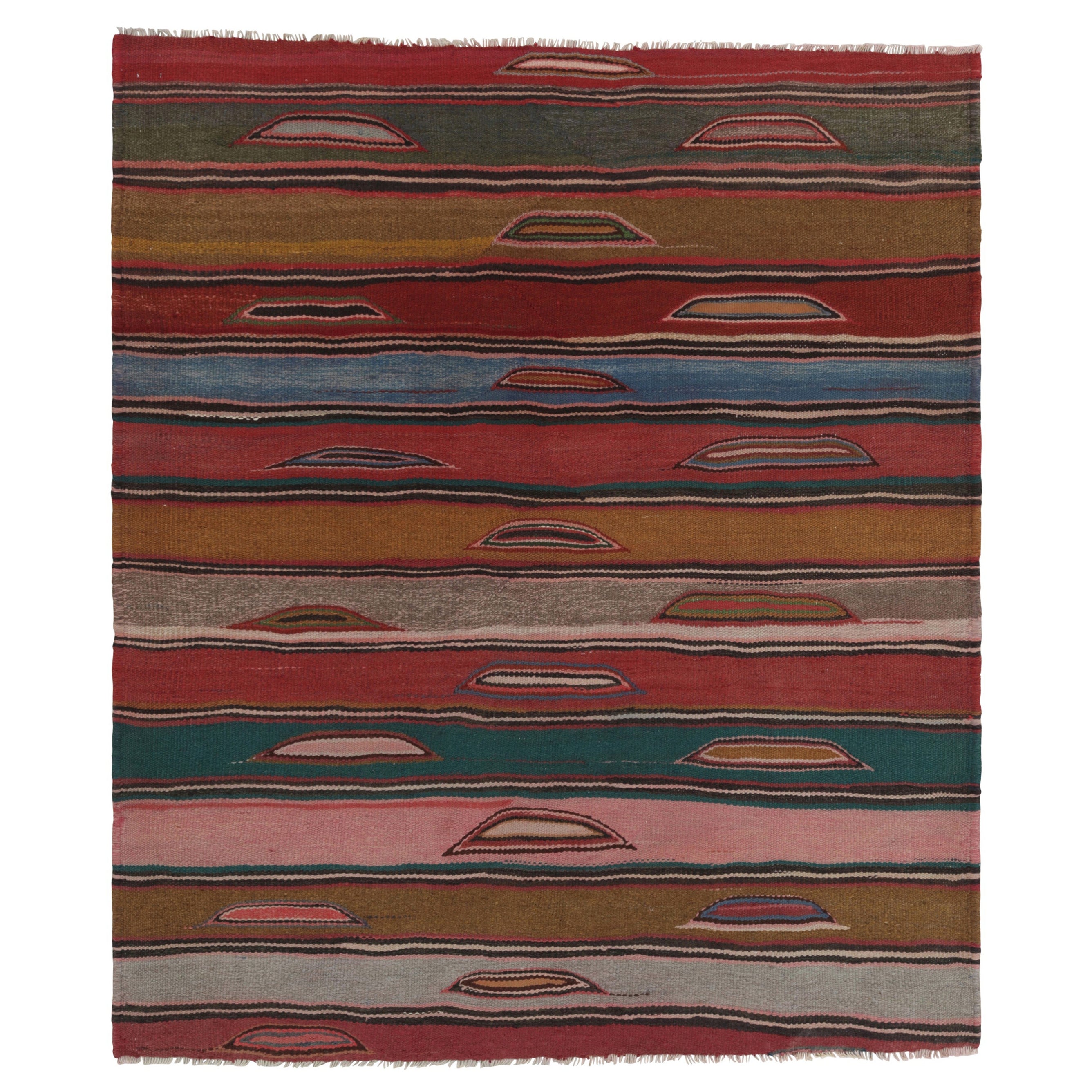 Vintage Heriz Persian Square Kilim mit bunten geometrischen Streifen - Rug & Kilim im Angebot
