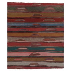 Vintage Heriz Persian Square Kilim with Colorful Geometric Stripes - Rug & Kilim