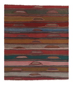 Kilim cuadrado persa vintage Heriz con rayas geométricas de colores - Rug & Kilim
