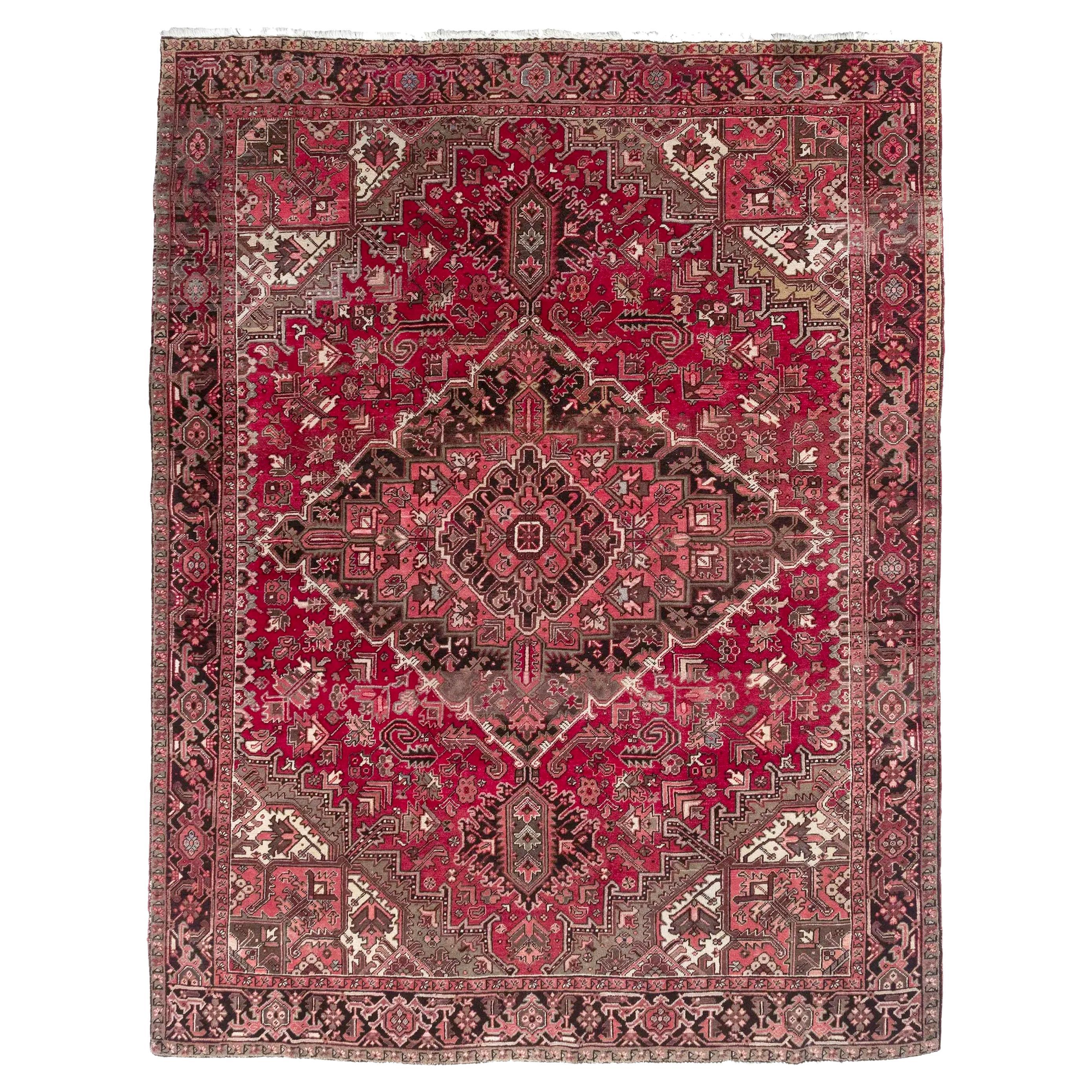 Alfombra vintage de lana suave Heriz, c. 1940-50