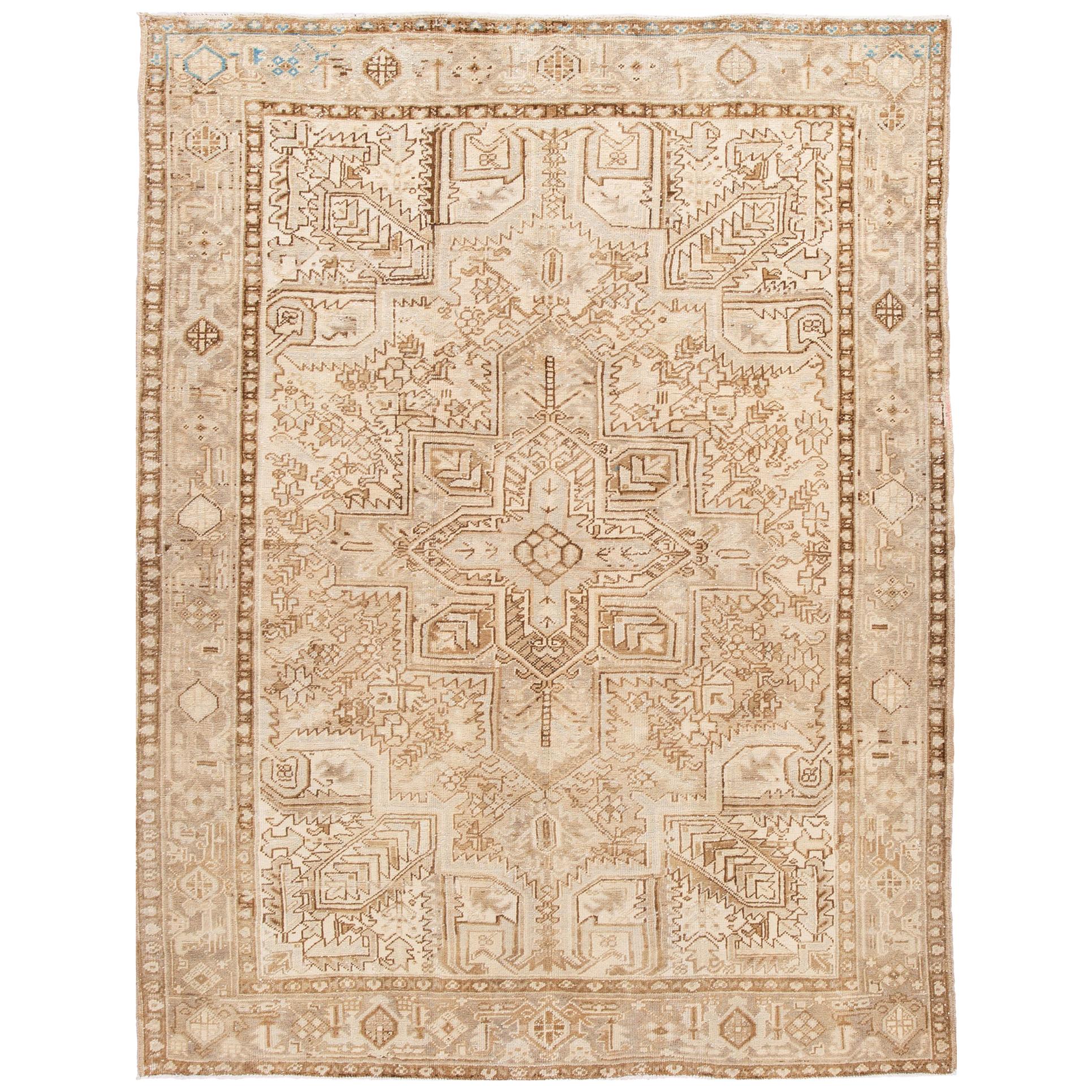 Vintage Persian Heriz Oriental Rug, in Room size, with Ivory Field and