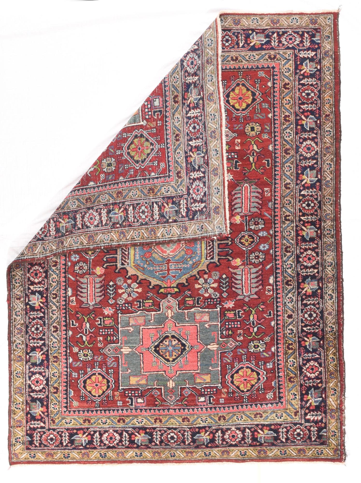 Vintage Heriz rug 4.6'' x 5.9''. Karaja village is located in the NW Persian Heriz weaving district, so technically this is a 