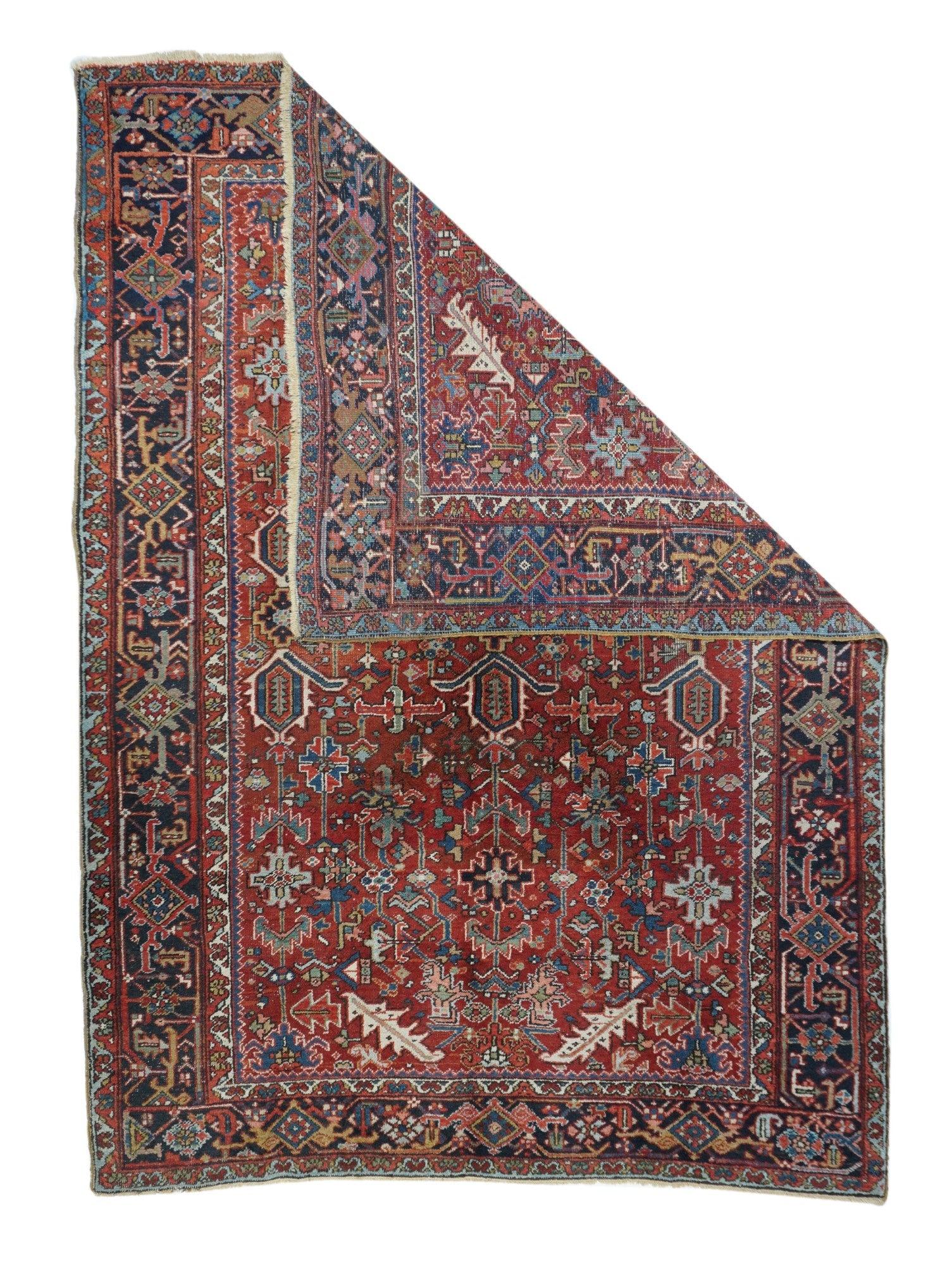 Vintage Heriz Rug 7'5'' x 10'6''. The numerous rugs of the famous NW Persian weaving district, from small scatters to giant carpets and a few runners, in semi-geometric medallion, centralized and strictly allover patterns, on cotton foundations,