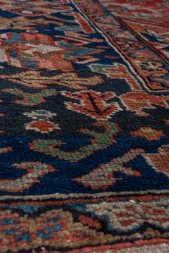 Vintage Heriz Rug Brick Red Tribal Field