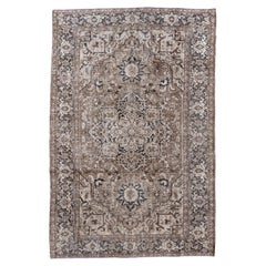 Vintage Heriz Rug ivory medallion in walnut and charcoal