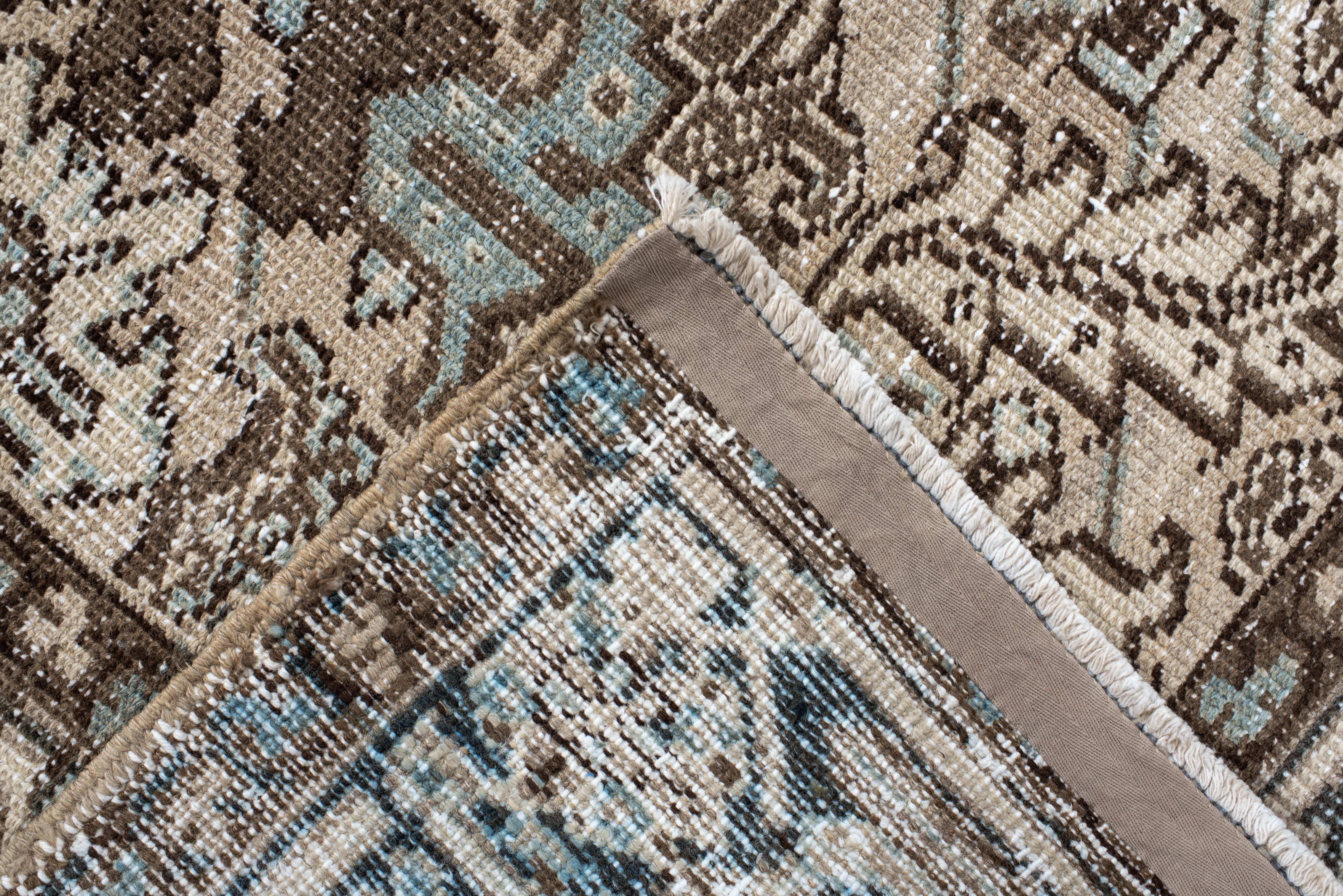 Alfombra Heriz Vintage con Campo Crema y Acentos Azul Cielo Lana en venta