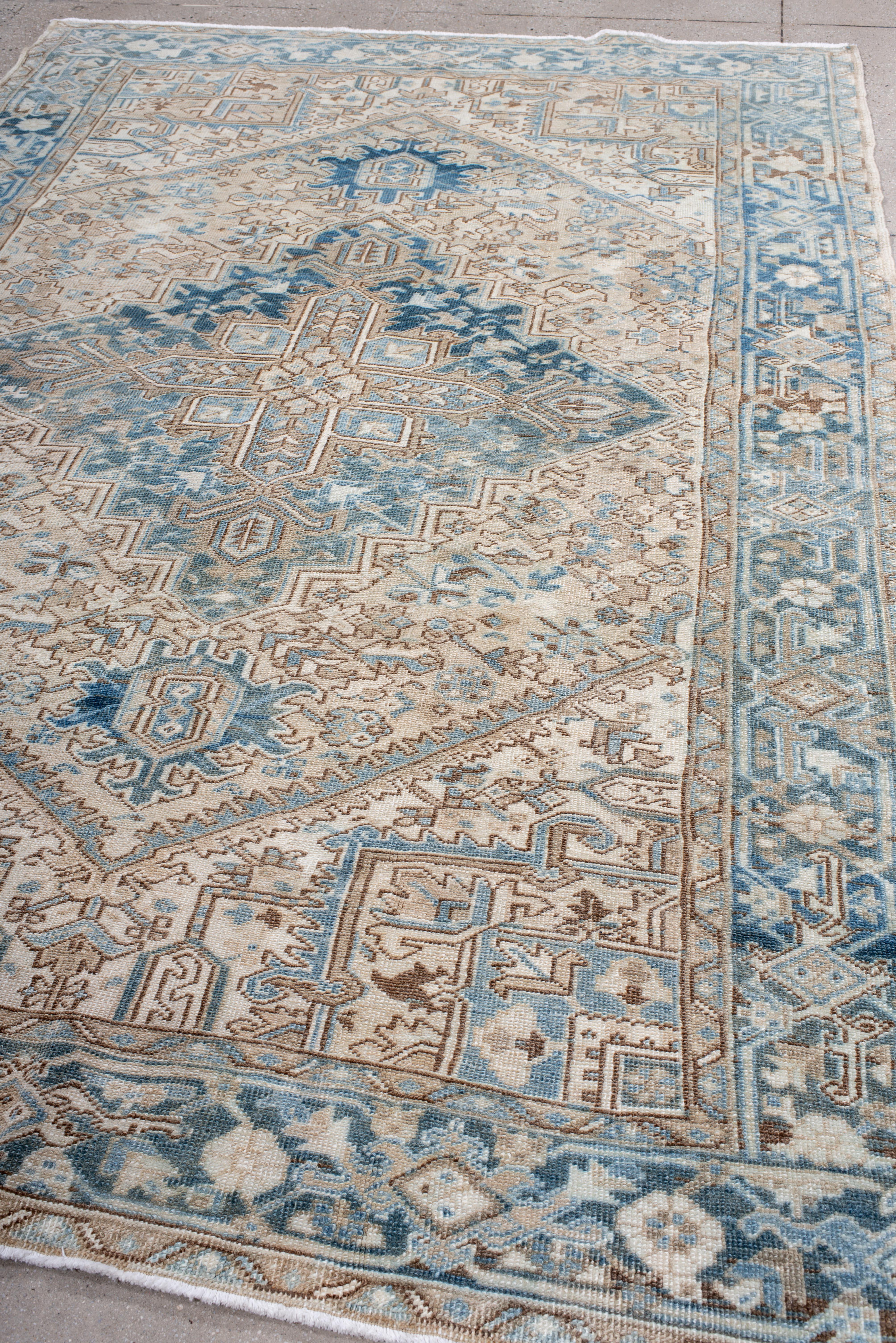 Alfombra Heriz Vintage con Medallón Azul Suave y Campo Floral Crema en venta 2