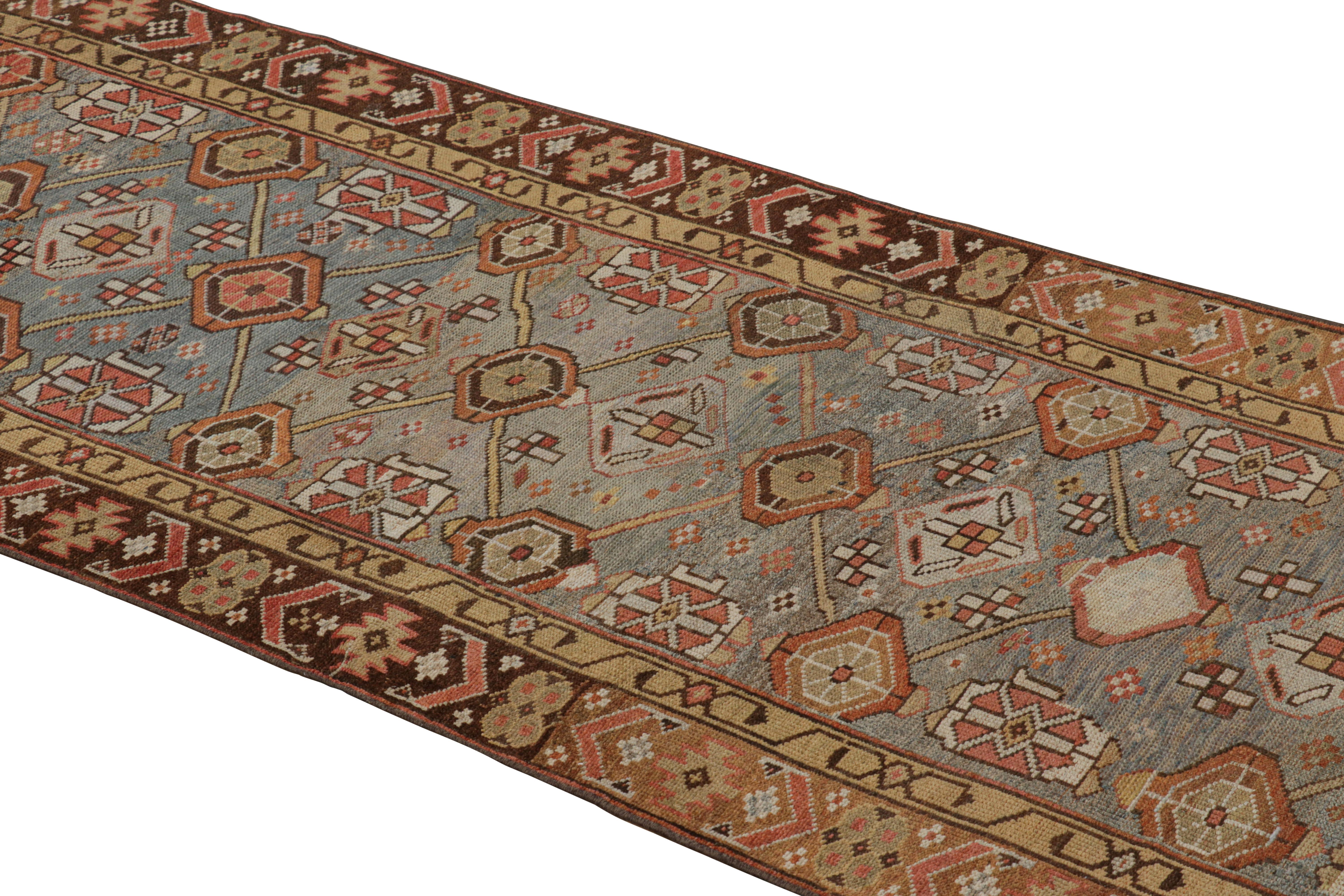 Hand-knotted in wool circa 1950-1960, this 3x13 vintage Turkish Heriz runner rug design is a latest addition to the Rug & Kilim collection.

On the Design: 

From a new curation of exciting pieces, all overdyed and with an antique wash that gives