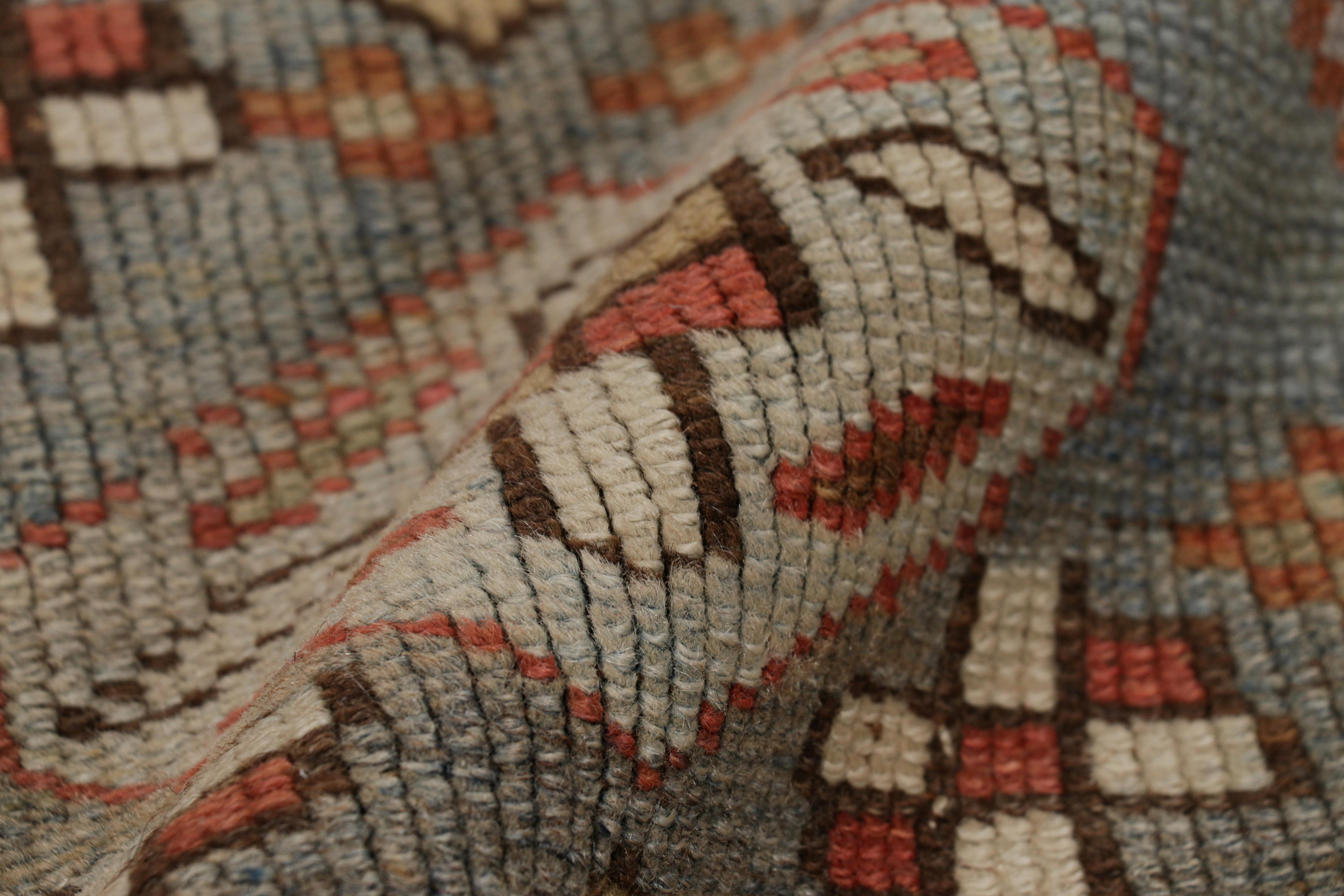 Wool Vintage Heriz Runner Rug in Blue with Geometric Pattern, from Rug & Kilim For Sale